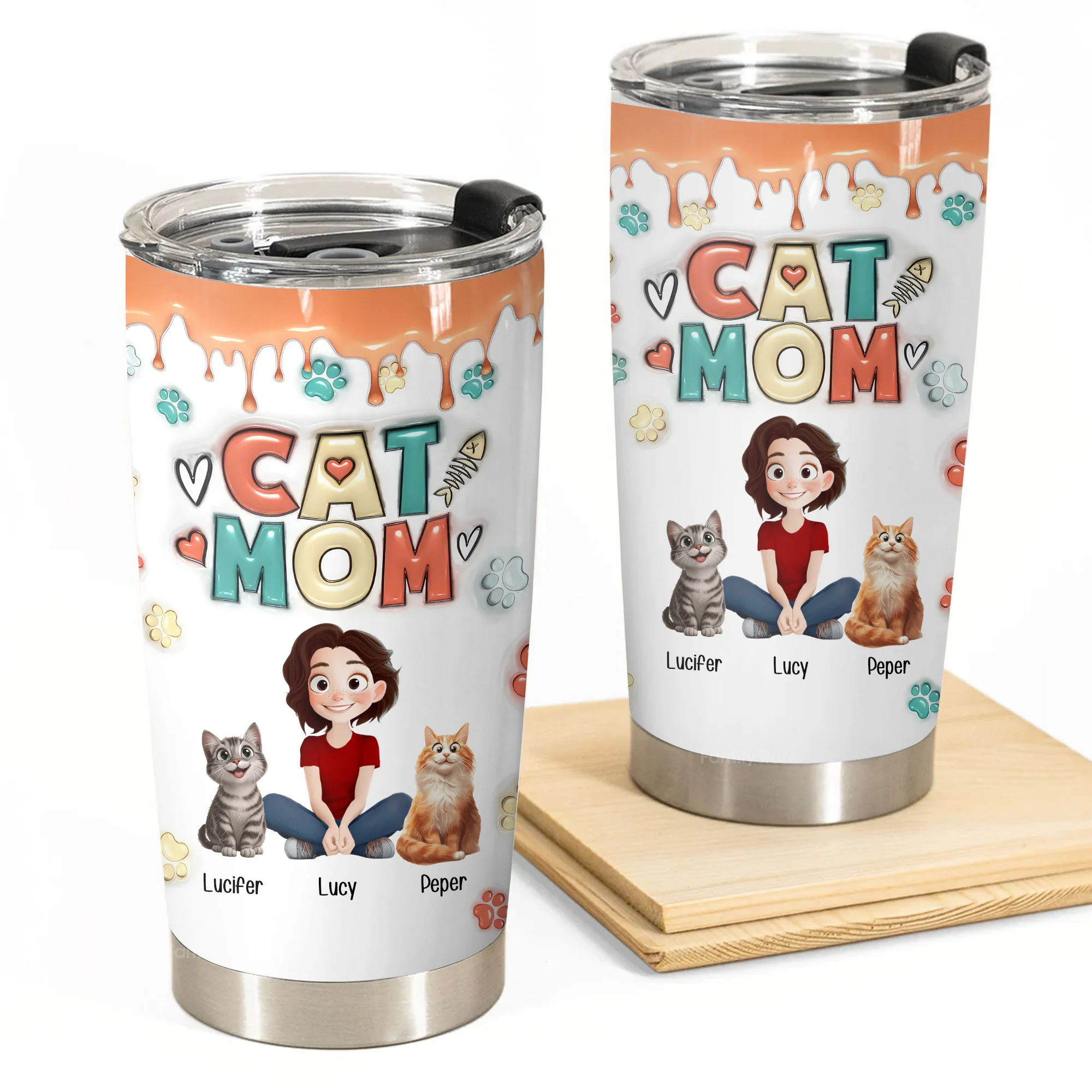 Mom Of Cats 3D Inflated Effect Cartoon Cat - Personalized Tumbler Cup - Gift for Pet Owners, Pet Lovers, Cat Mom | CLP15 NH96
