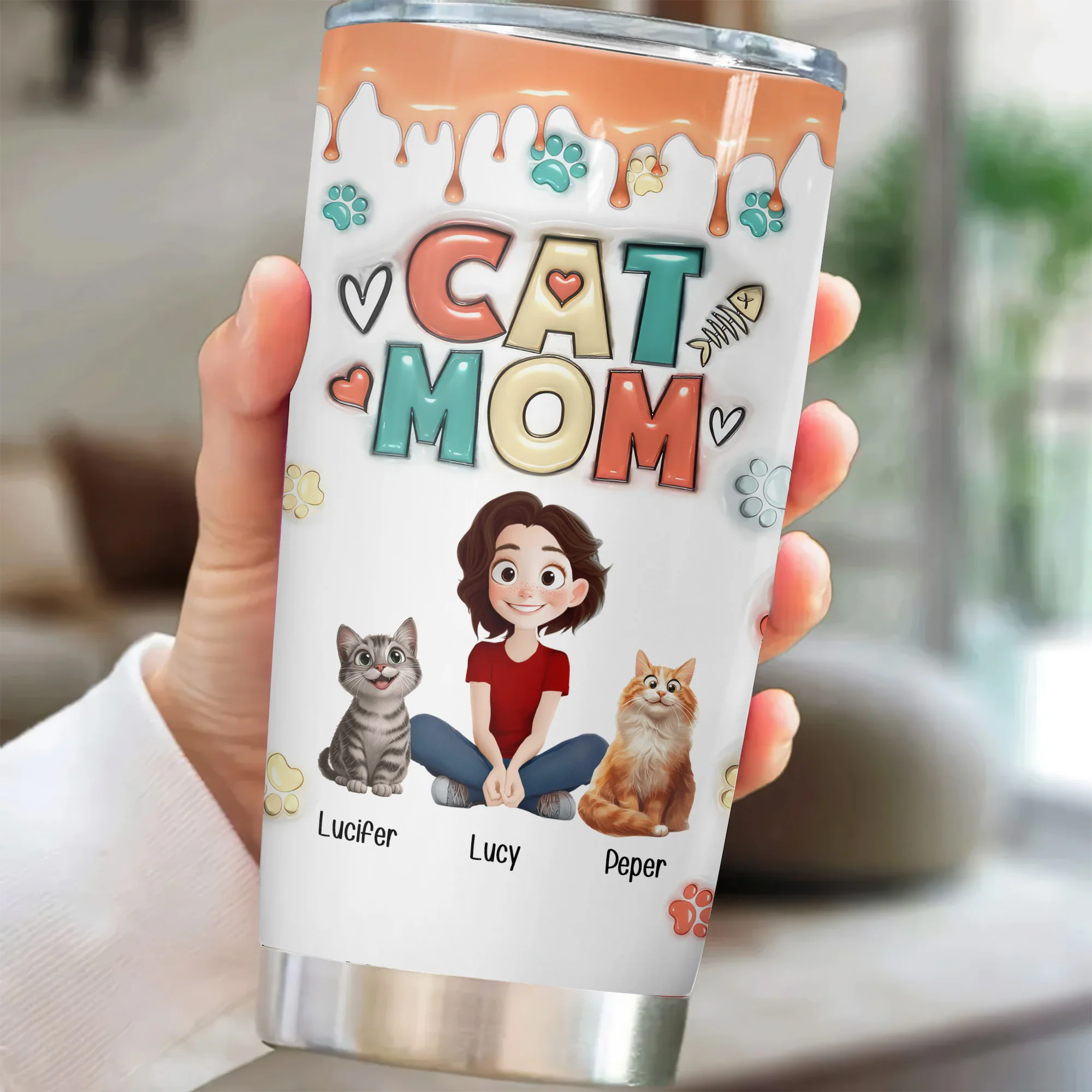 Mom Of Cats 3D Inflated Effect Cartoon Cat - Personalized Tumbler Cup - Gift for Pet Owners, Pet Lovers, Cat Mom | CLP15 NH96 - Image 2