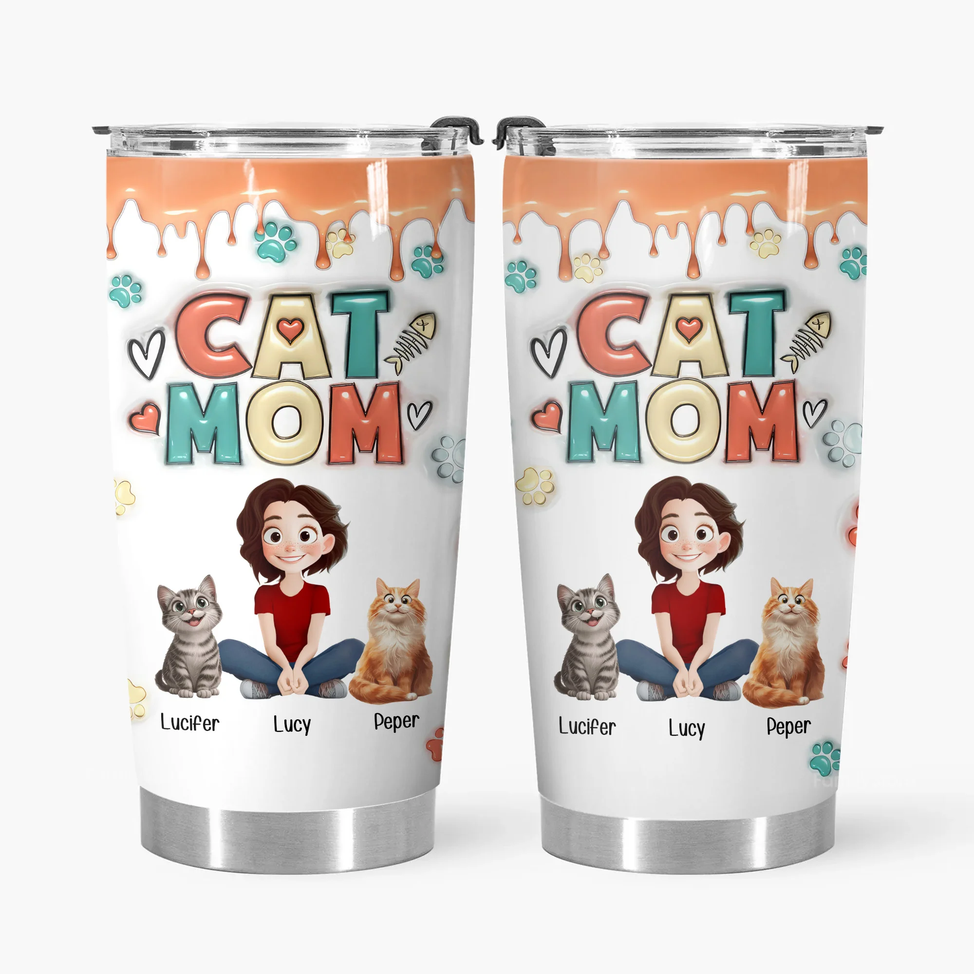 Mom Of Cats 3D Inflated Effect Cartoon Cat - Personalized Tumbler Cup - Gift for Pet Owners, Pet Lovers, Cat Mom | CLP15 NH96 - Image 6