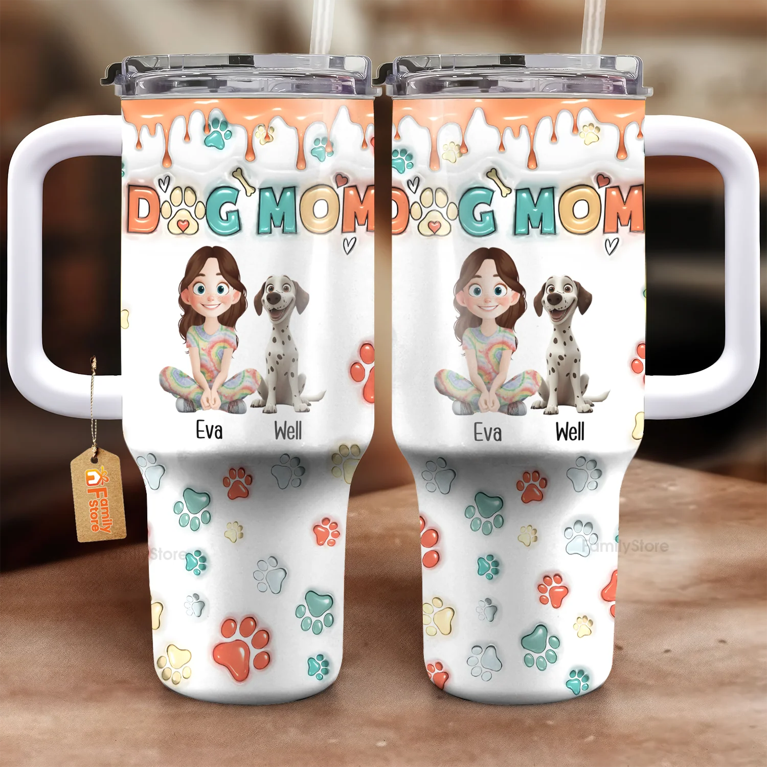 Mom Of Dogs 3D Inflated Effect Cartoon Dog - Personalized 40oz Tumbler Cup With Straw -  Gift for Pet Owners, Pet Lovers, Dog Mom | CLP15 NH96