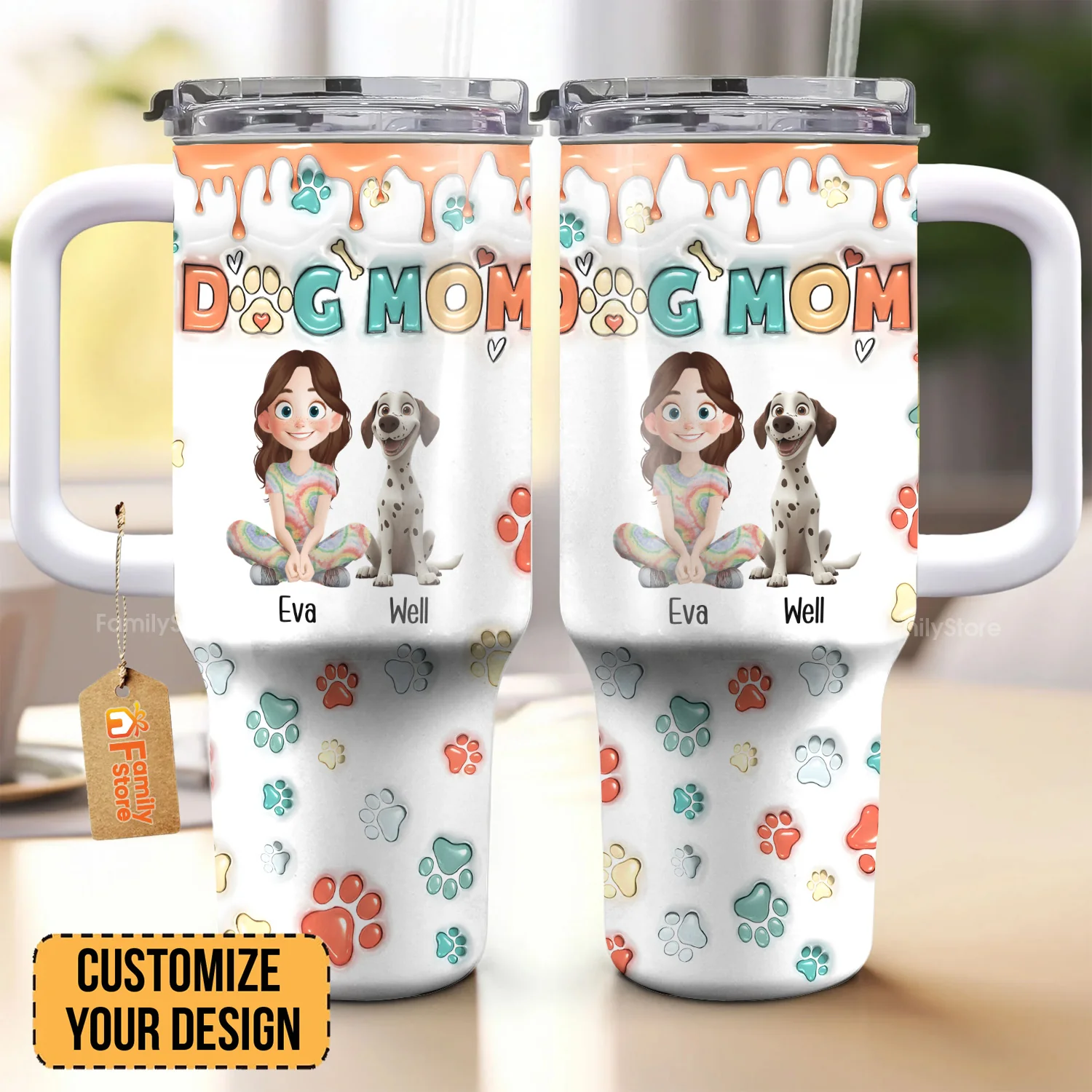 Mom Of Dogs 3D Inflated Effect Cartoon Dog - Personalized 40oz Tumbler Cup With Straw -  Gift for Pet Owners, Pet Lovers, Dog Mom | CLP15 NH96 - Image 2