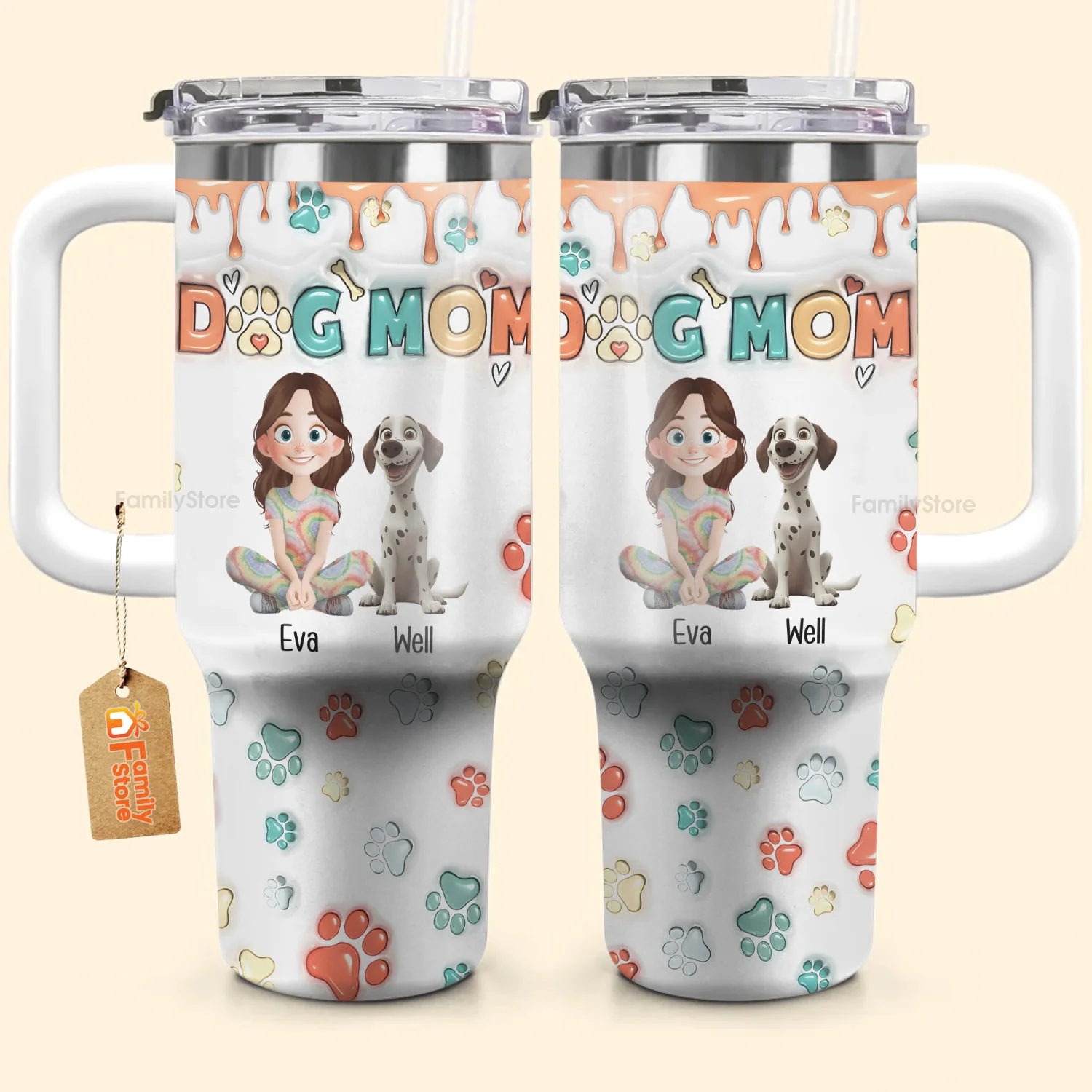 Mom Of Dogs 3D Inflated Effect Cartoon Dog - Personalized 40oz Tumbler Cup With Straw -  Gift for Pet Owners, Pet Lovers, Dog Mom | CLP15 NH96 - Image 3