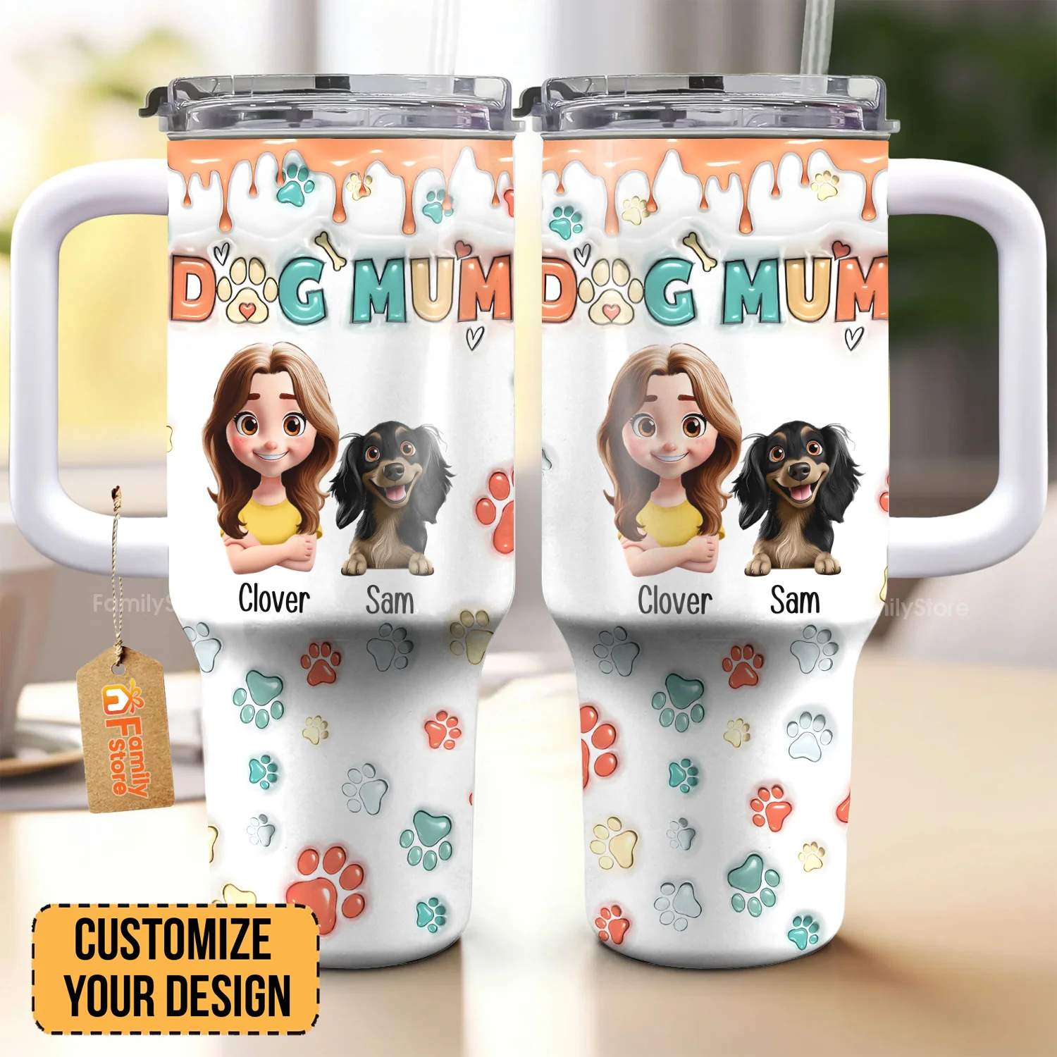 Mom Of Dogs 3D Inflated Effect Cartoon Dog - Personalized 40oz Tumbler Cup With Straw -  Gift for Pet Owners, Pet Lovers, Dog Mom | CLP16 NH96 - Image 2