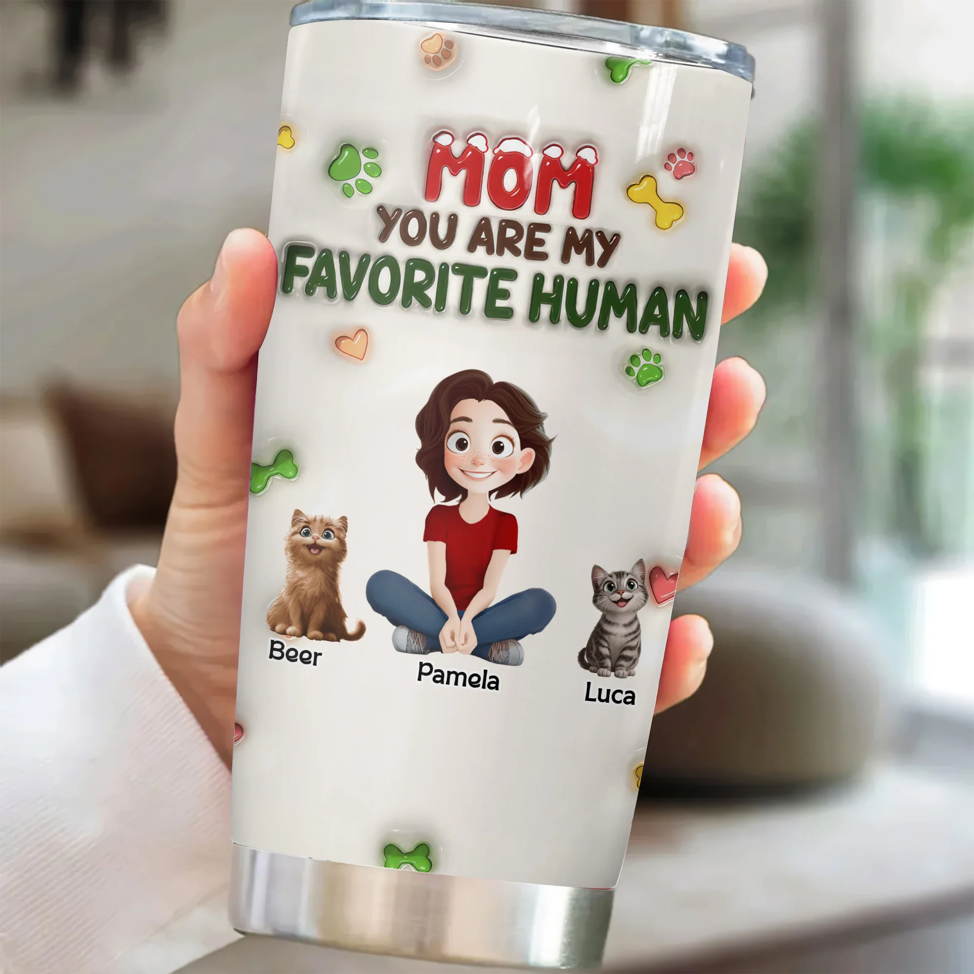Mom You Are My Favorite Human 3D Inflated Effect Cartoon Cat - Personalized Tumbler Cup - Gift for Pet Owners, Pet Lovers, Cat Mom | CLP15 NH96 - Image 2