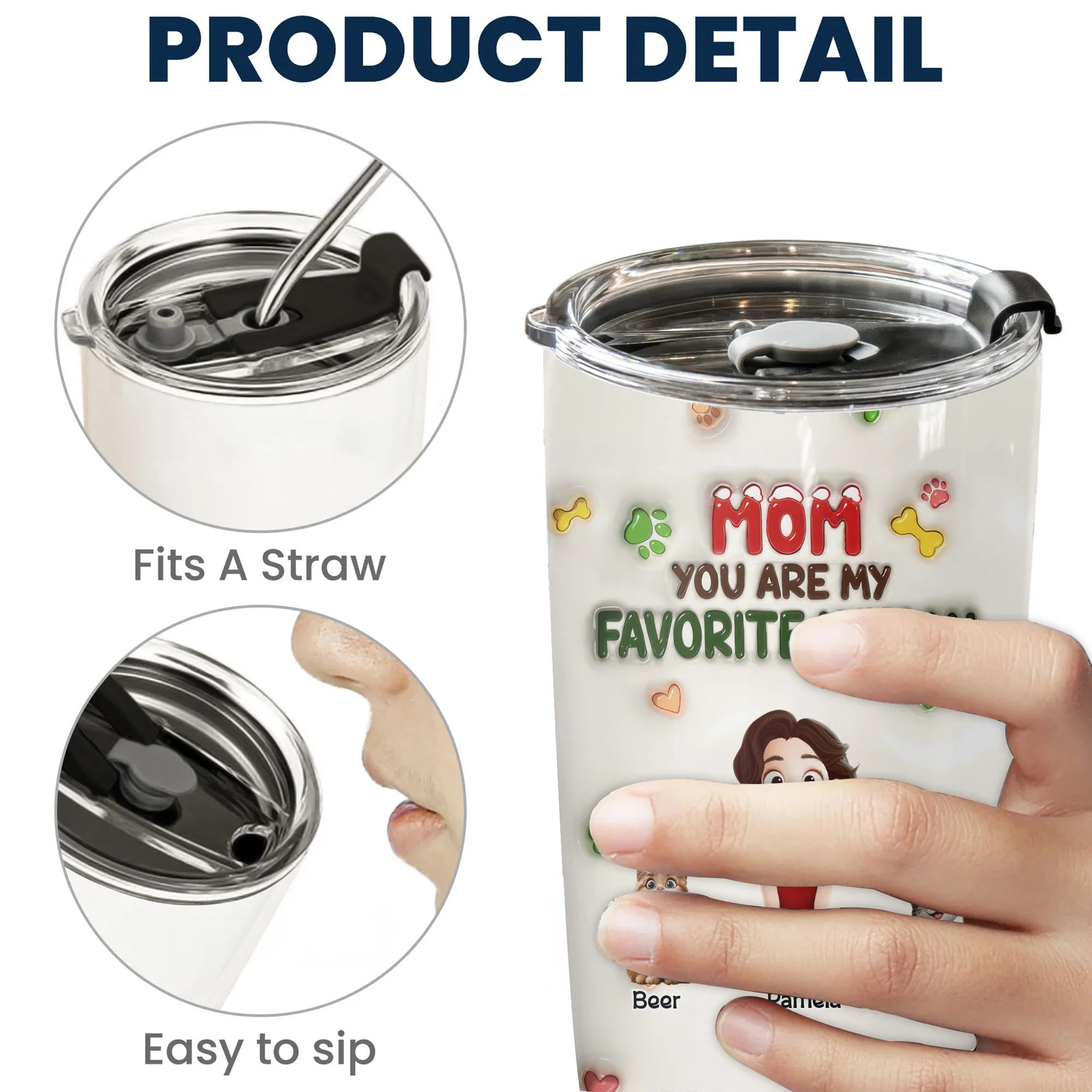 Mom You Are My Favorite Human 3D Inflated Effect Cartoon Cat - Personalized Tumbler Cup - Gift for Pet Owners, Pet Lovers, Cat Mom | CLP15 NH96 - Image 4