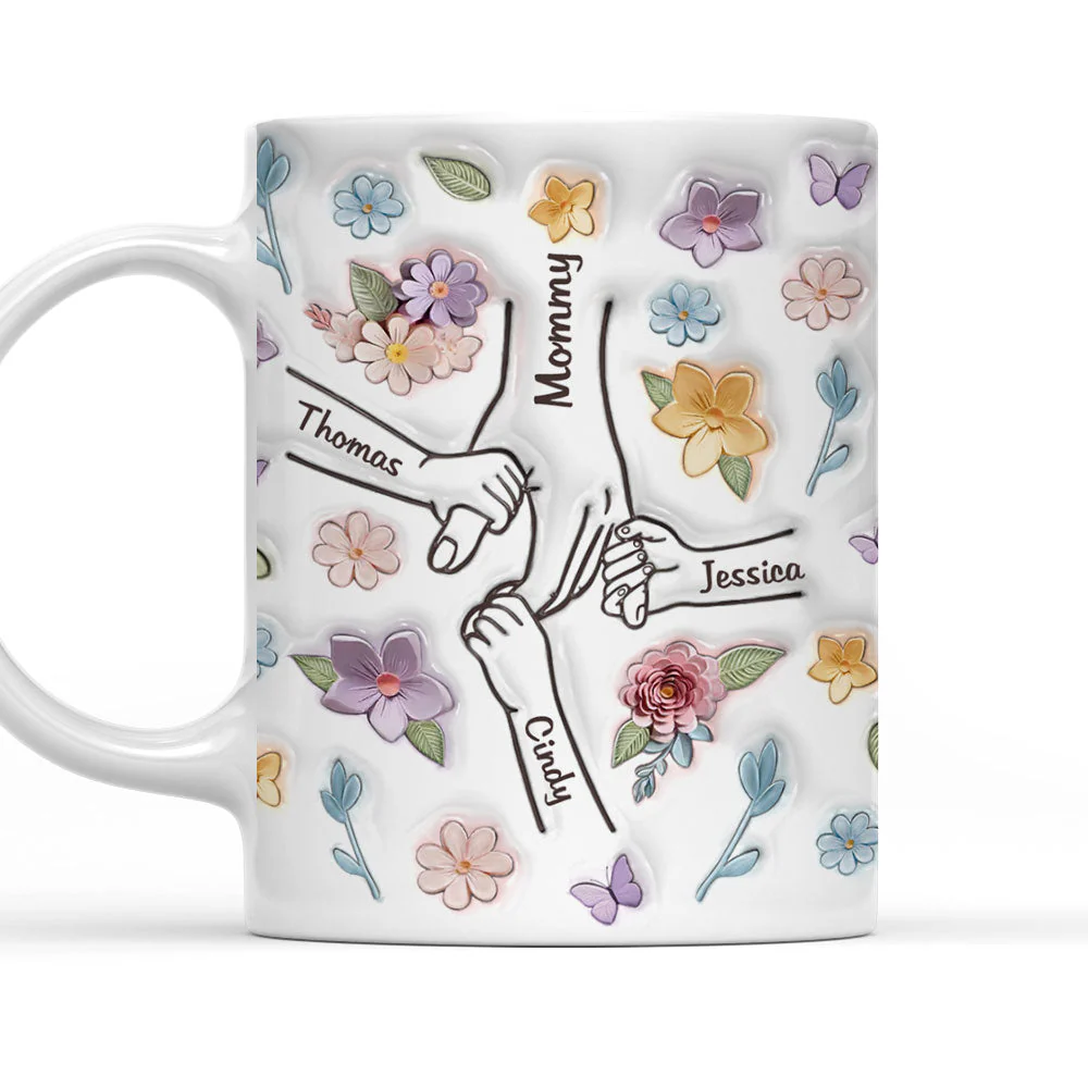 Mom You Hold My Hand Also My Heart  - Personalized 3D Inflated Effect Ceramic Mug - Gift For Mom, Grandma, Mothers Day | NA94