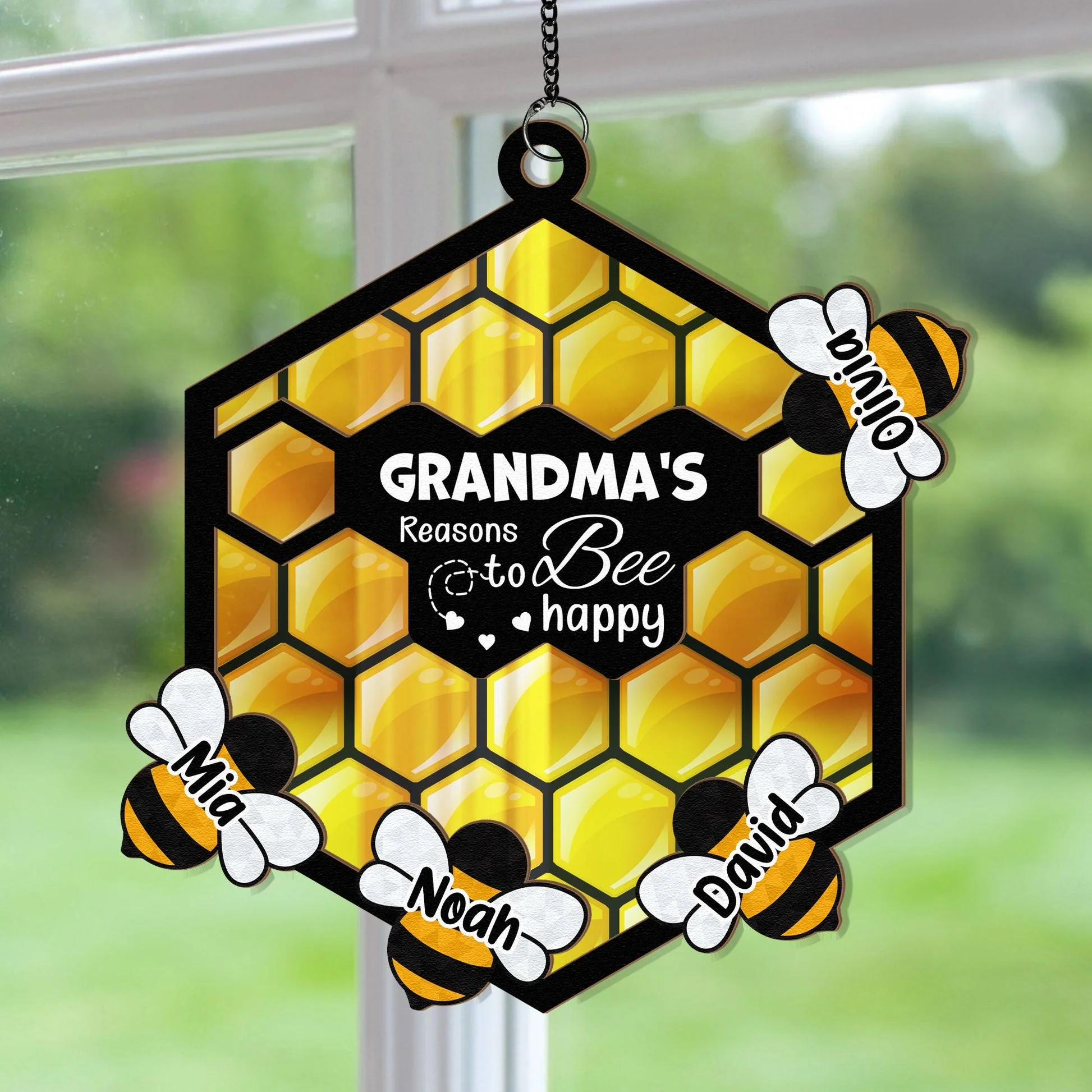 Mommy's Reasons To Bee Happy - Personalized Window Hanging Window Hanging Suncatcher Ornament - Gift For Mom, Grandma, Mothers Day NA94 - Image 2