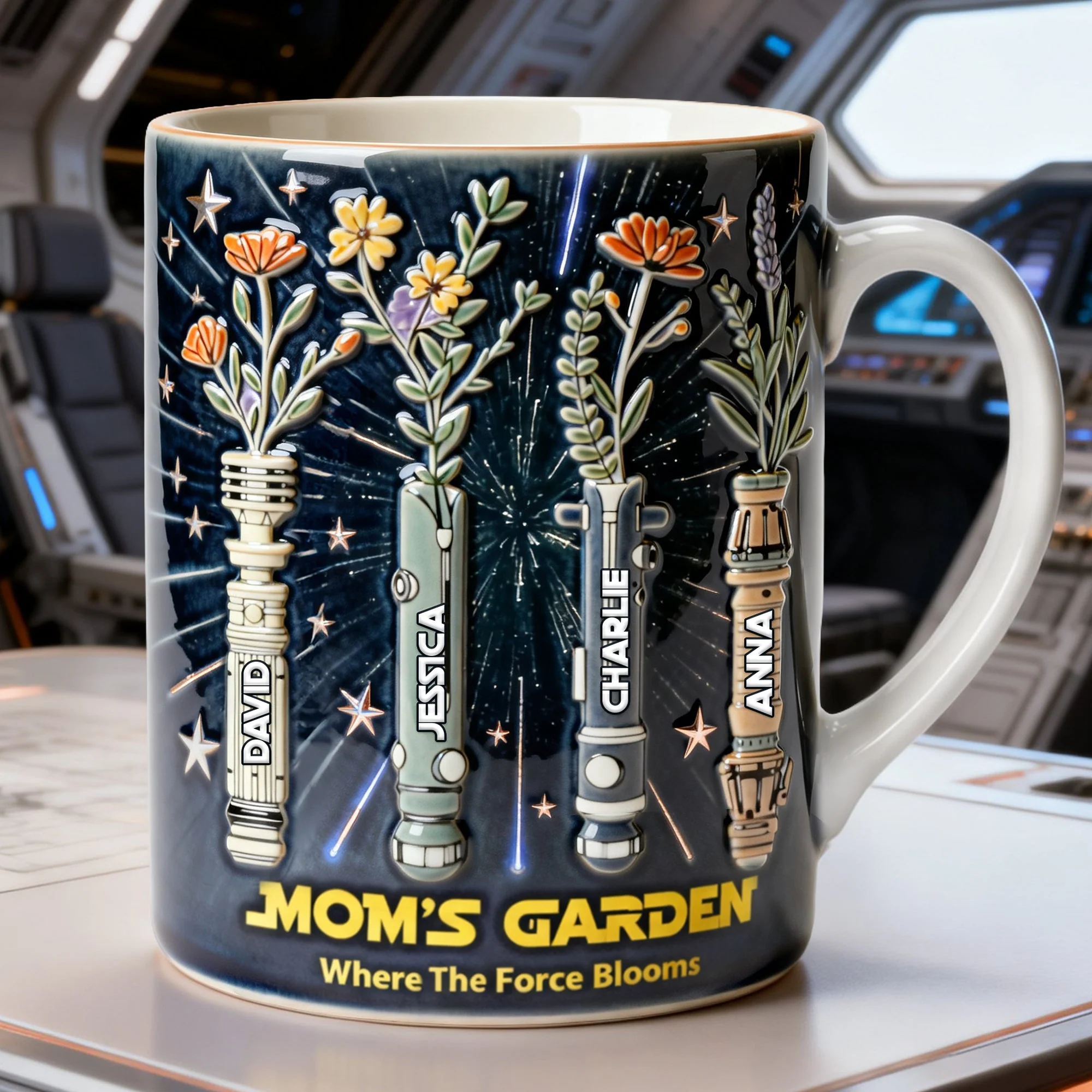 Mom's Floral Garden In Space - Personalized White Mug - Gift For Mom, Grandma