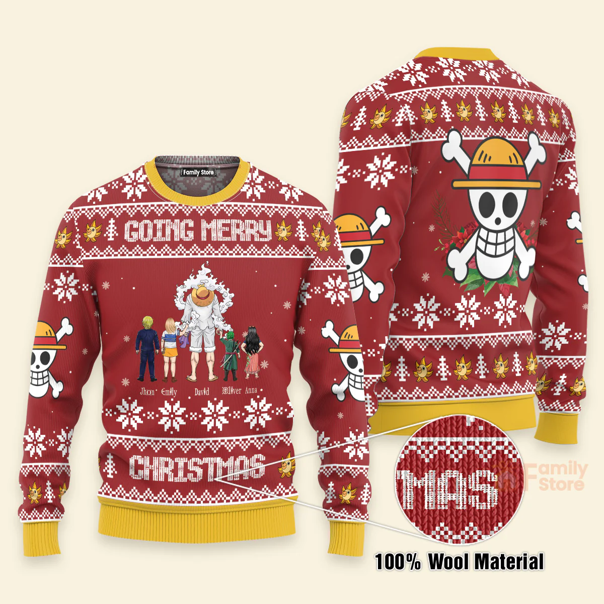 OnPi Pirate Adventure Monkey D. Luffy Xmas - Personalized Ugly Sweatshirt - Gift for Dad, Grandpa, Husband CL11 NH96 - Image 3