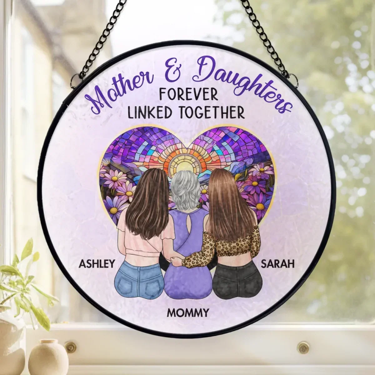 More Than Flesh And Blood, We’re Heart And Soul - Personalized Stained Glass Window Hanging Suncatcher -  Gift For Mom, Grandma, Mother's Day | GR24 NA94