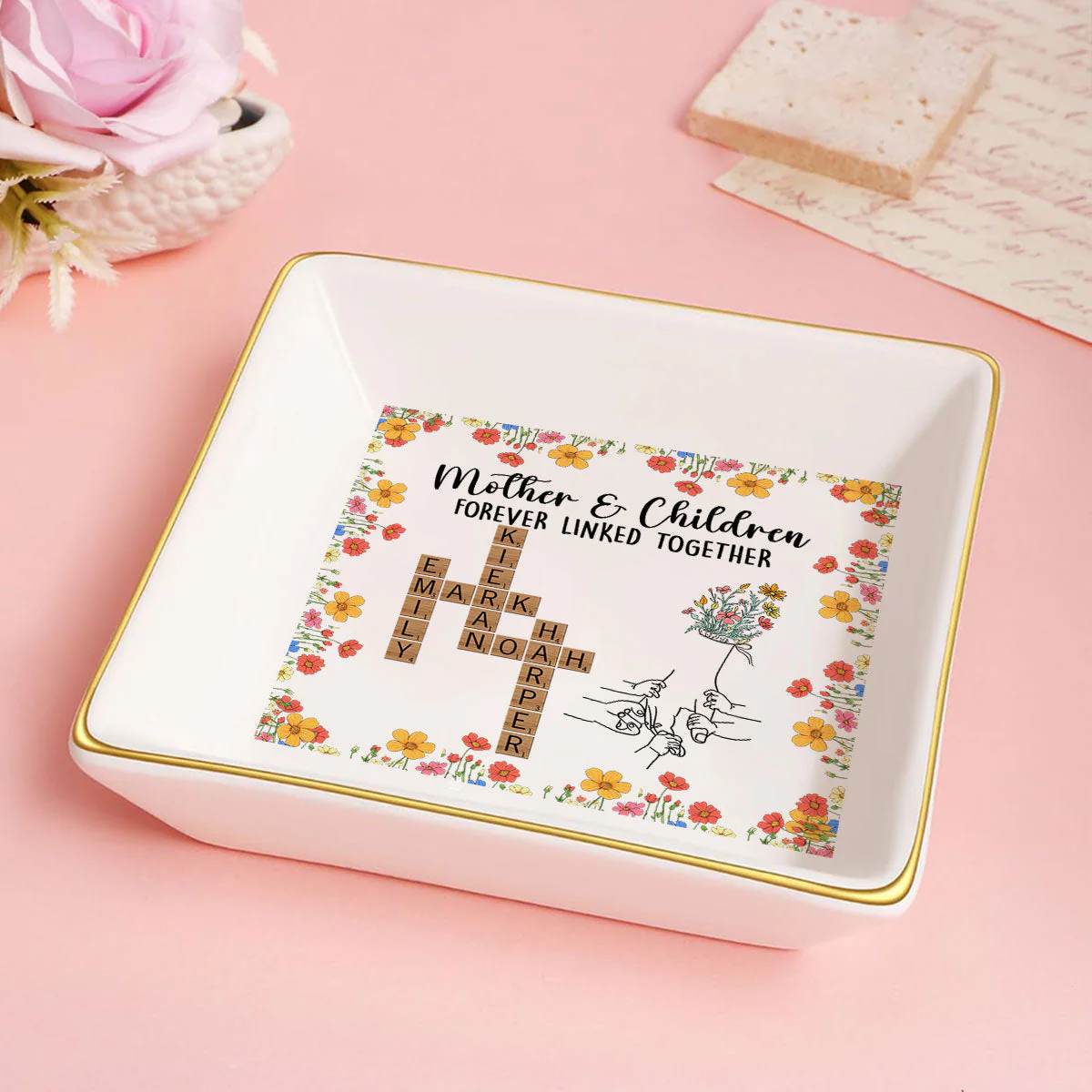 Mother And Child Forever Linked Together - Personalized Jewelry Dish - Gift For Grandma, Mom, Girlfriend, Wife NH96 - Image 5