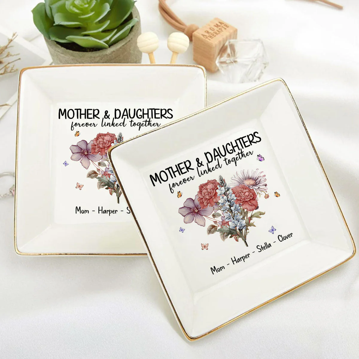 Mother And Daughters Forever Linked Together - Personalized Jewelry Dish - Gift For Mom, Mothers Day - NA94 - Image 4