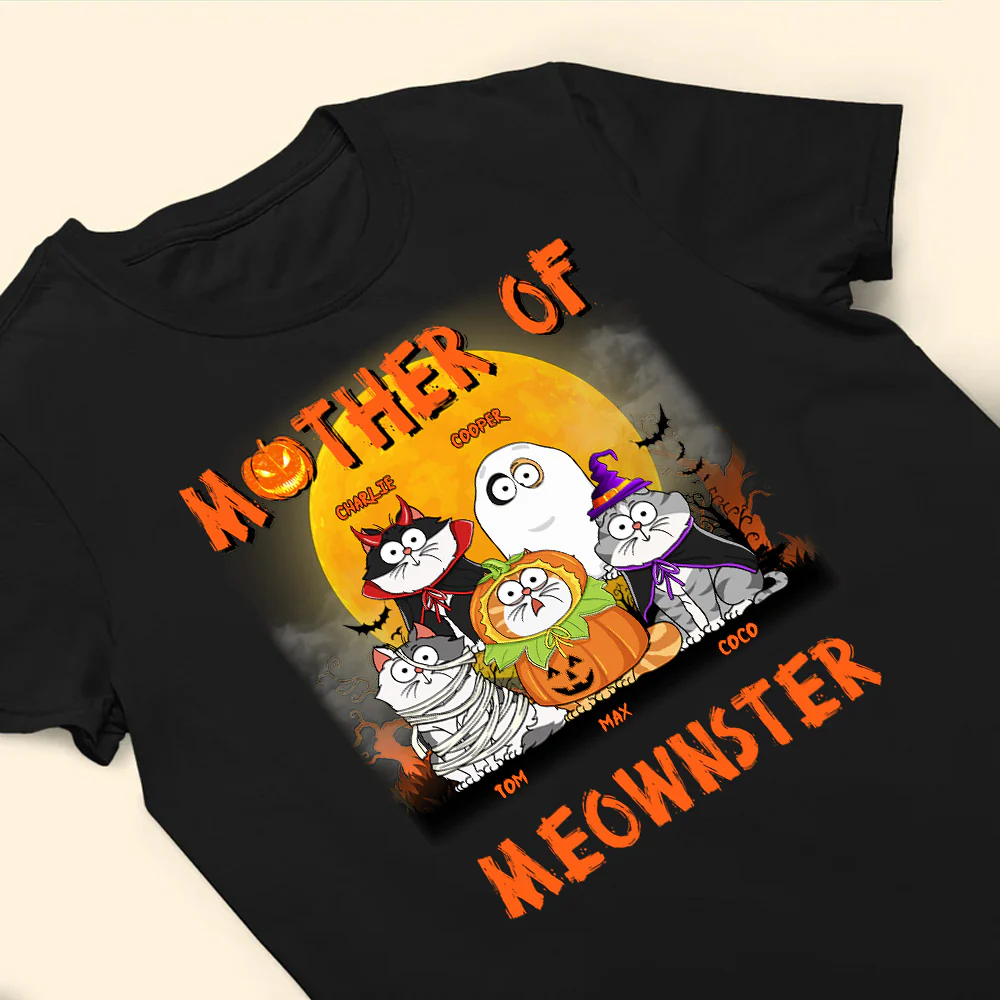 Mother, Father Of Meownsters Halloween - Gift For Pet Lovers - Personalized Unisex Tshirt - CLP01 NH96 - Image 4