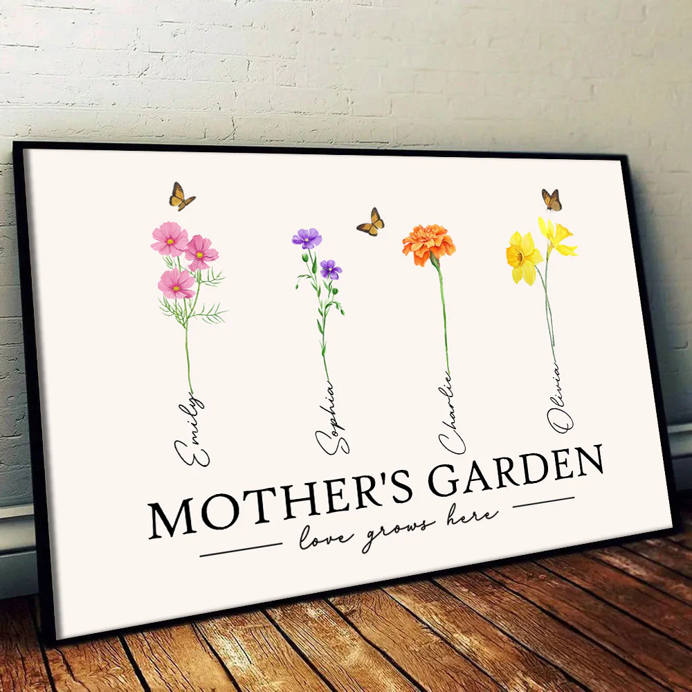Mother Grandma's Garden Love Grows Here - Personalized Poster Canvas - Gift For Mom, Grandma
