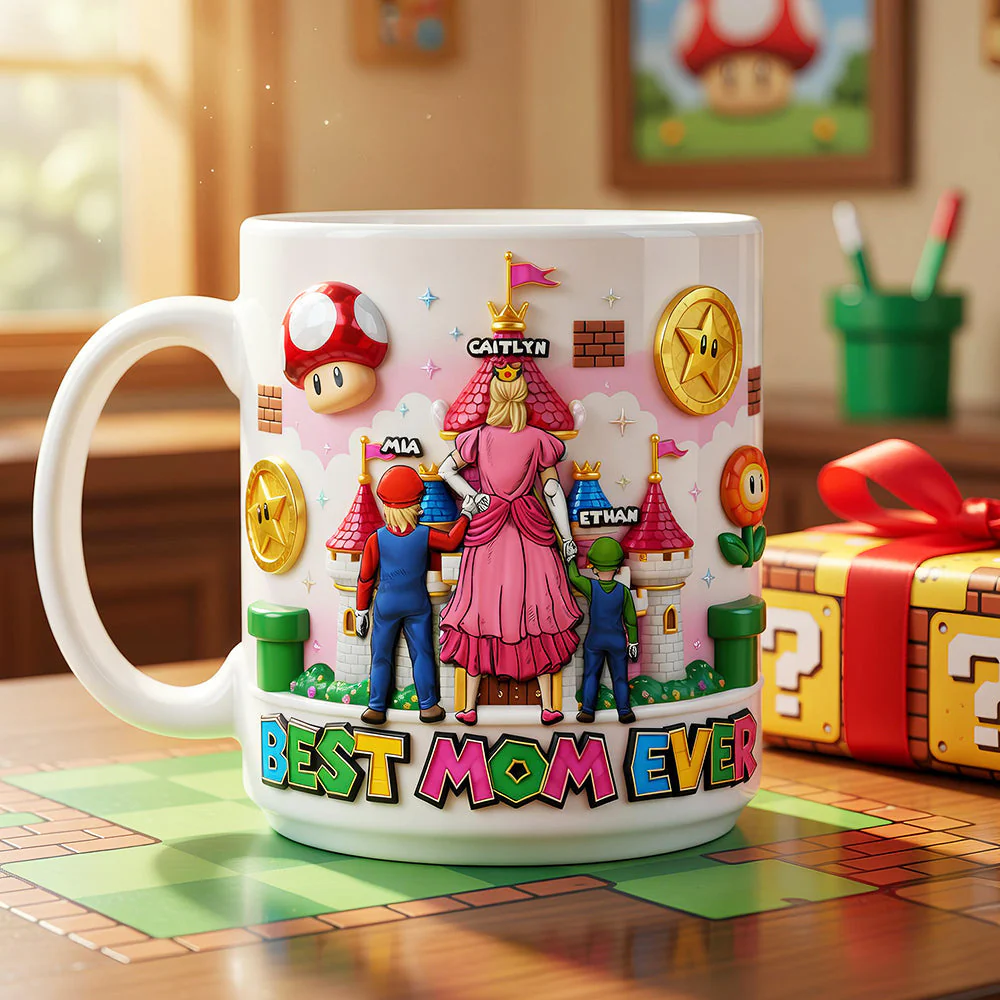 Mrio Best Mom Ever Mommio Power Up - Personalized White Mug - Gift For Mom