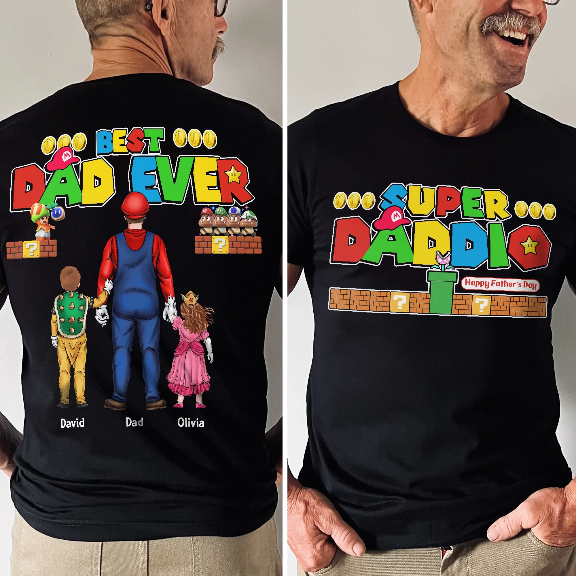 Mrio Gaming Best Dad Ever - Personalized Shirt 2 Side - Gift For Dad - Image 3