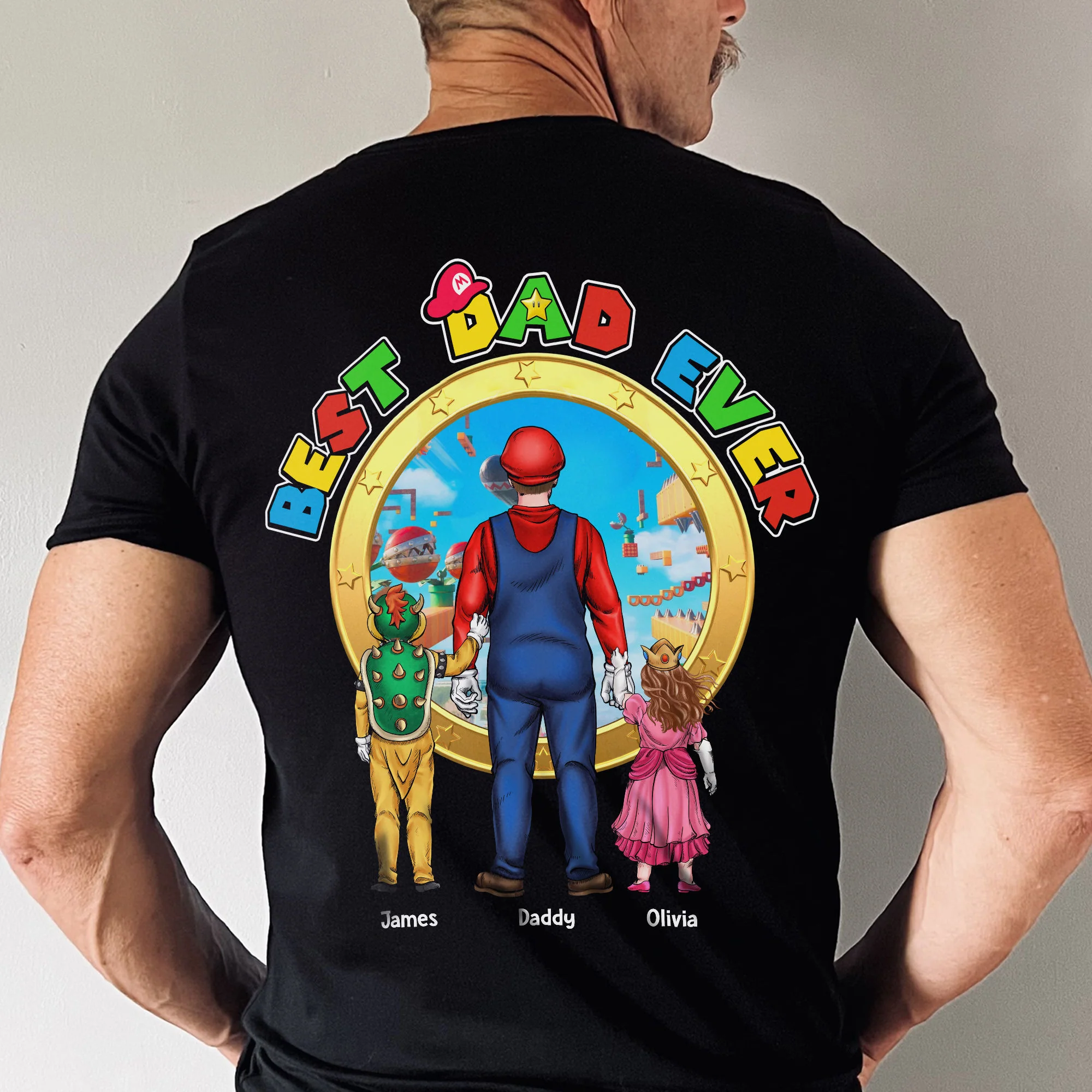 Mrio Super Daddio Best Dad Ever - Personalized Shirt 2 Side - Gift For Dad, Father's Day - Image 2