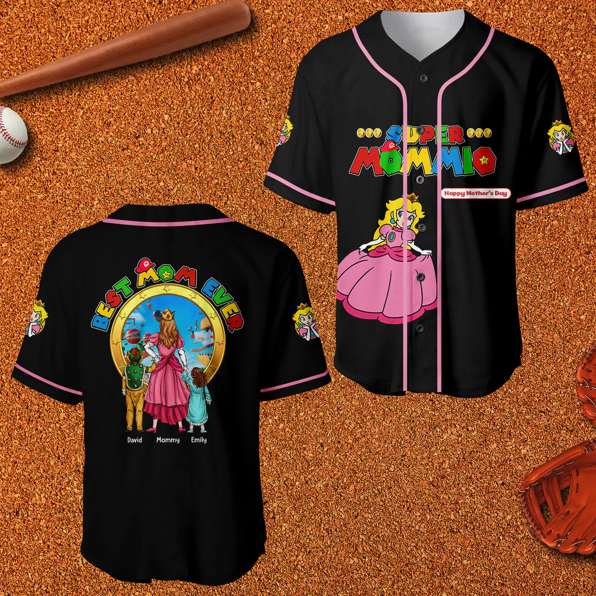 Mrio Super Mommio Best Mom Ever - Personalized Baseball Jersey - Gift For Mom - Image 2