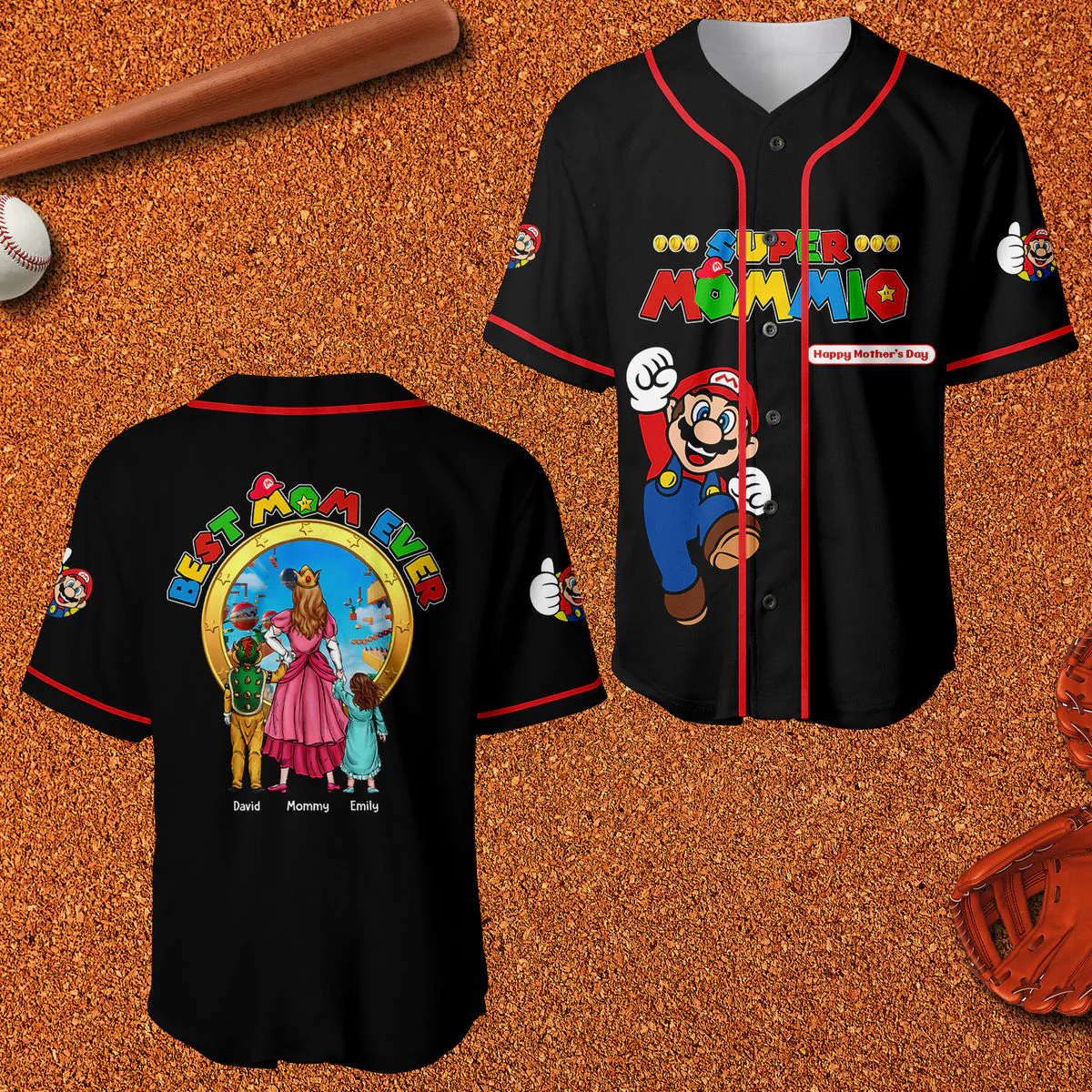 Mrio Super Mommio Best Mom Ever - Personalized Baseball Jersey - Gift For Mom - Image 3