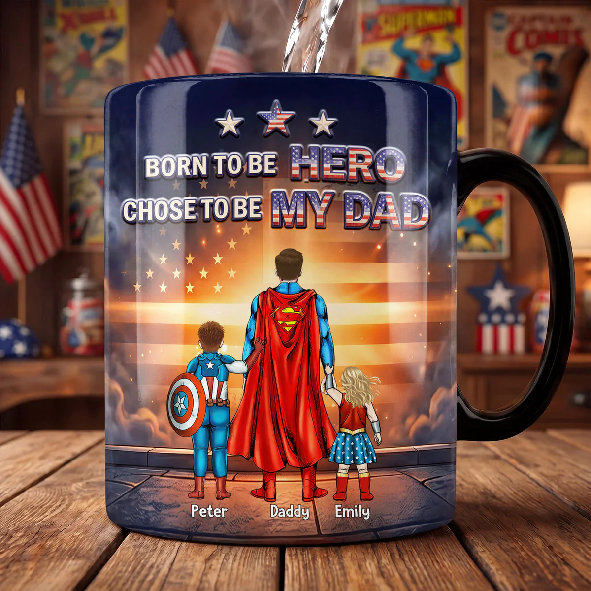 MRVL American Flag Born to Be a Hero Choose To Be My Dad - Personalized Color Changing Mug - Gift For Dad - Image 2