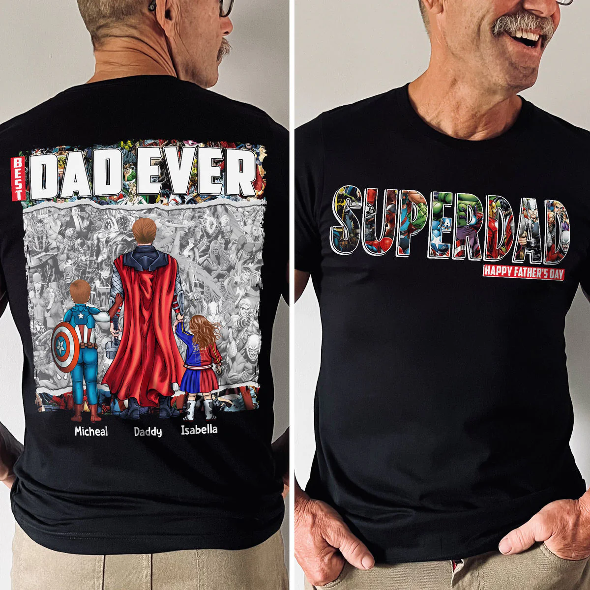MRVL Best Dad Ever SuperDad - Personalized Shirt 2 Side - Gift For Dad