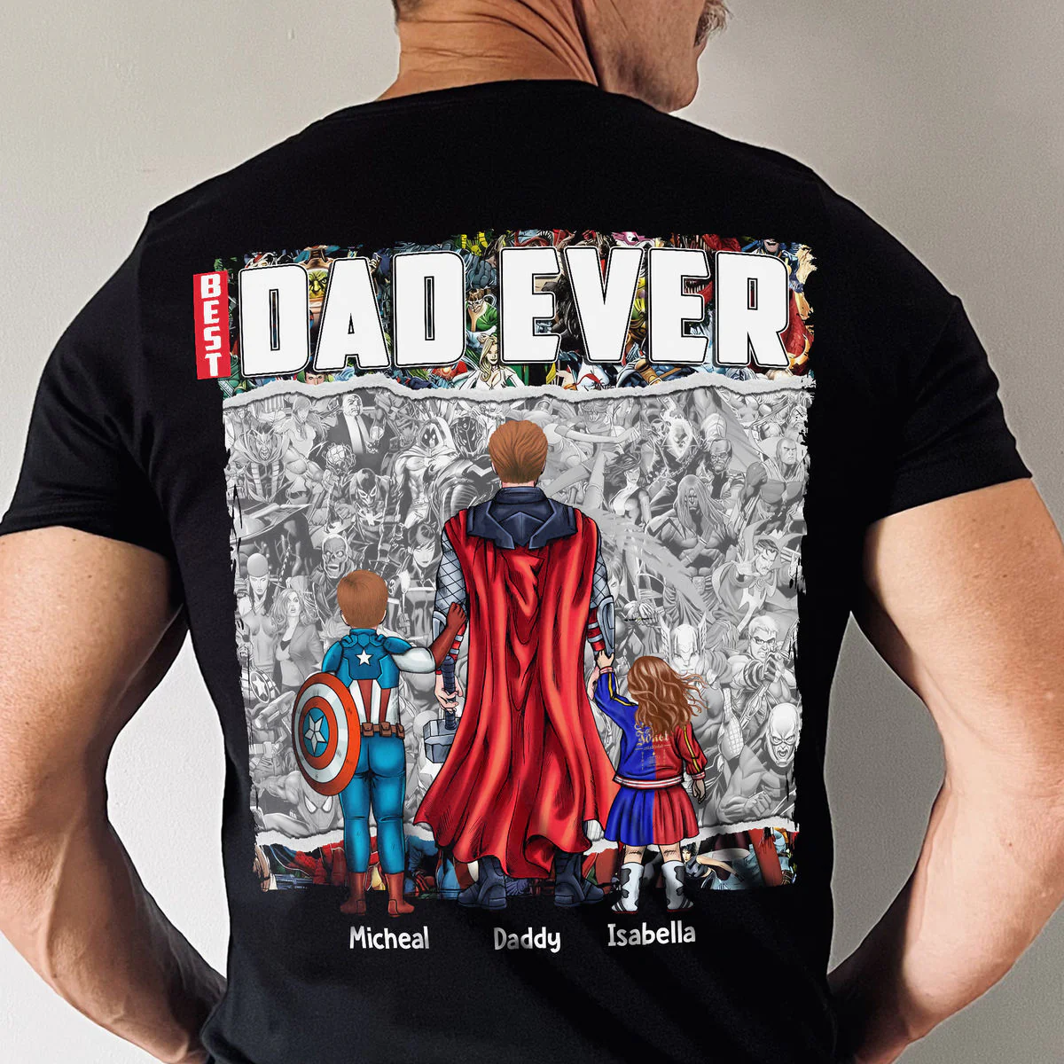 MRVL Best Dad Ever SuperDad - Personalized Shirt 2 Side - Gift For Dad - Image 2