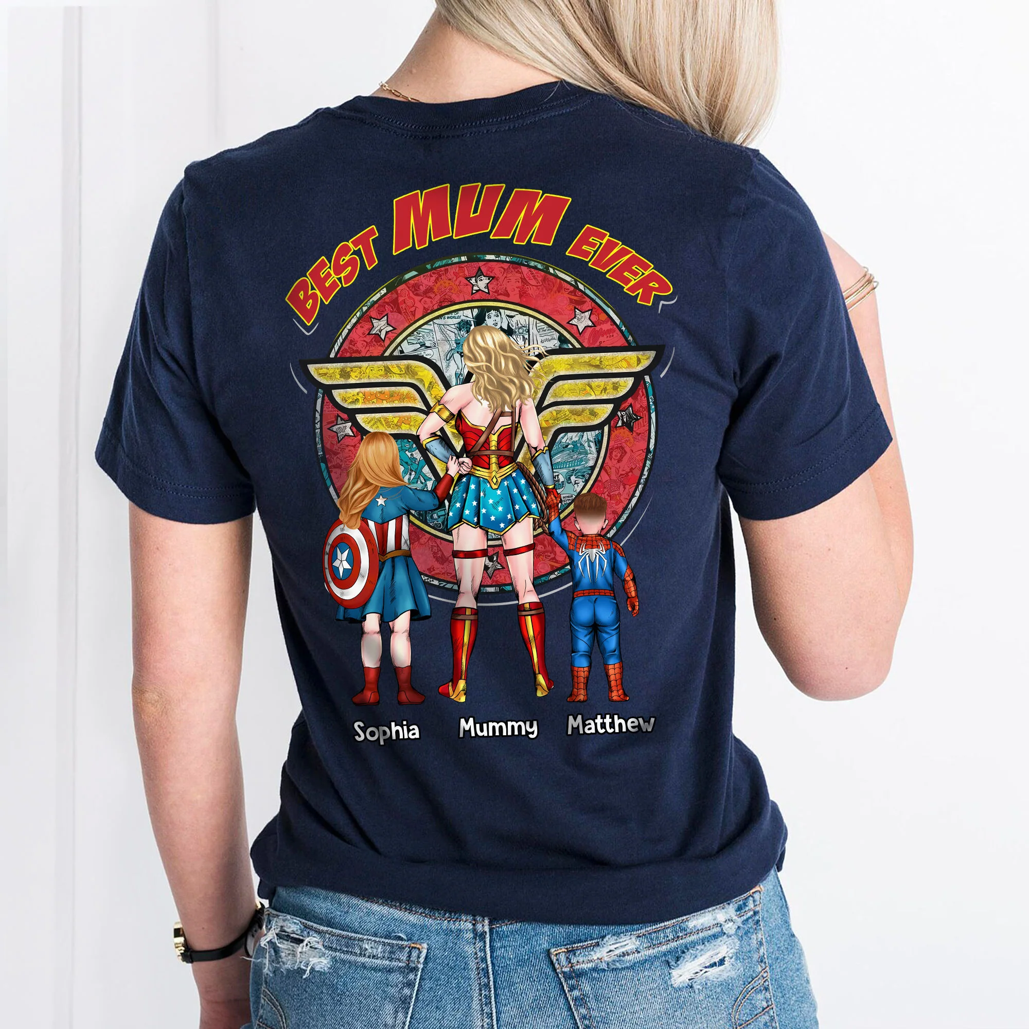 MRVL Best Mom Ever SuperHero With Kids - Personalized Shirt - Gift For Mom - Image 2
