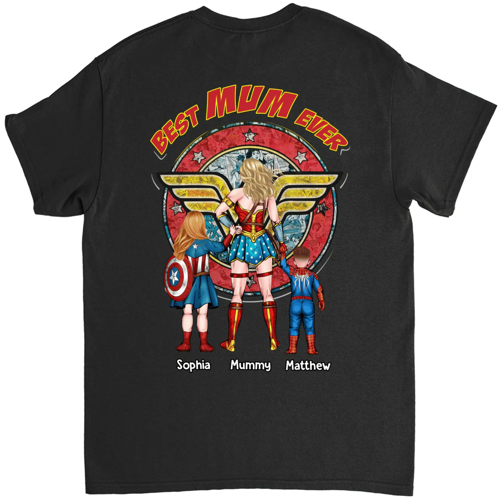 MRVL Best Mom Ever SuperHero With Kids - Personalized Shirt - Gift For Mom - Image 3
