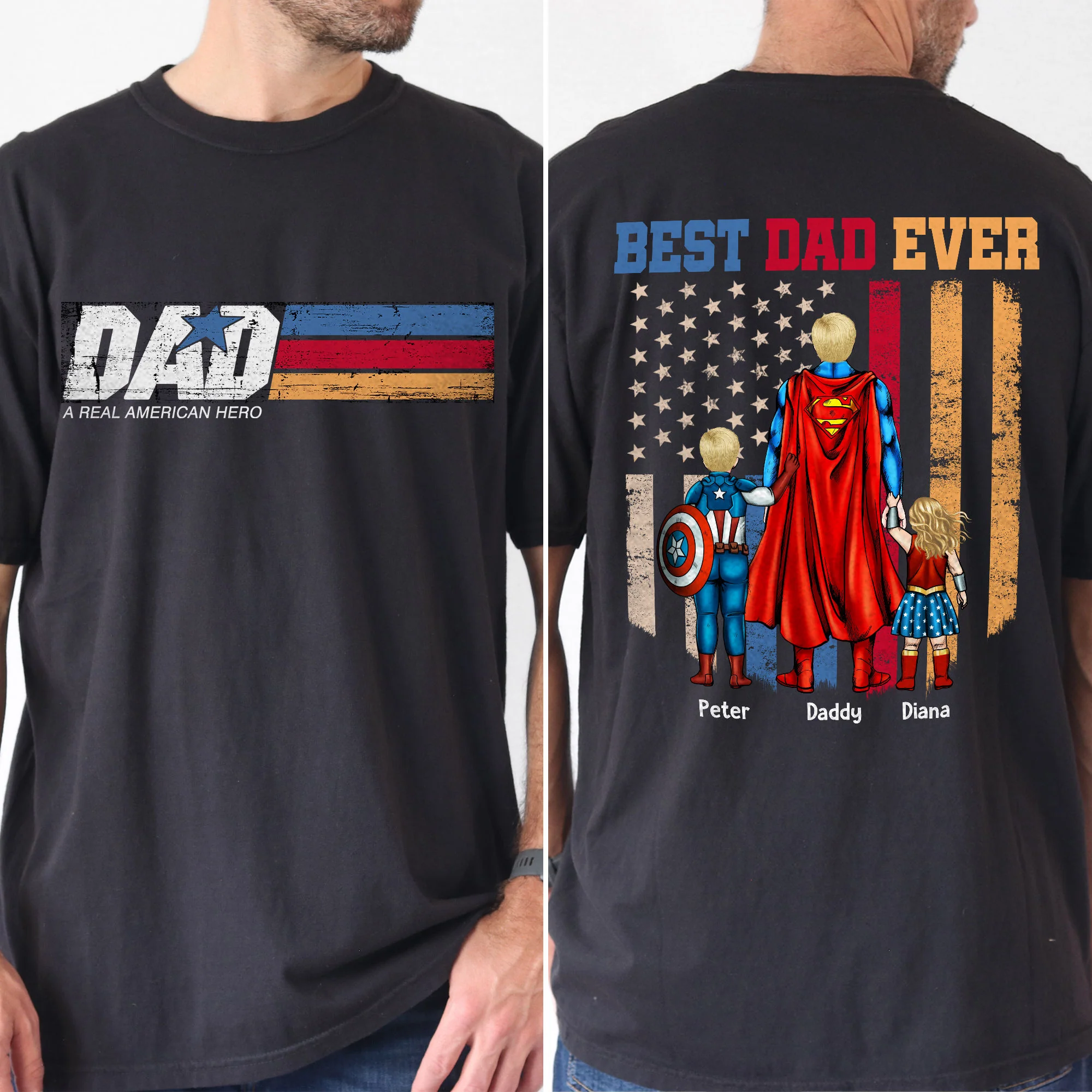 MRVL Dad A Real American Hero - Personalized Shirt 2 Side - Gift For Dad - Image 2