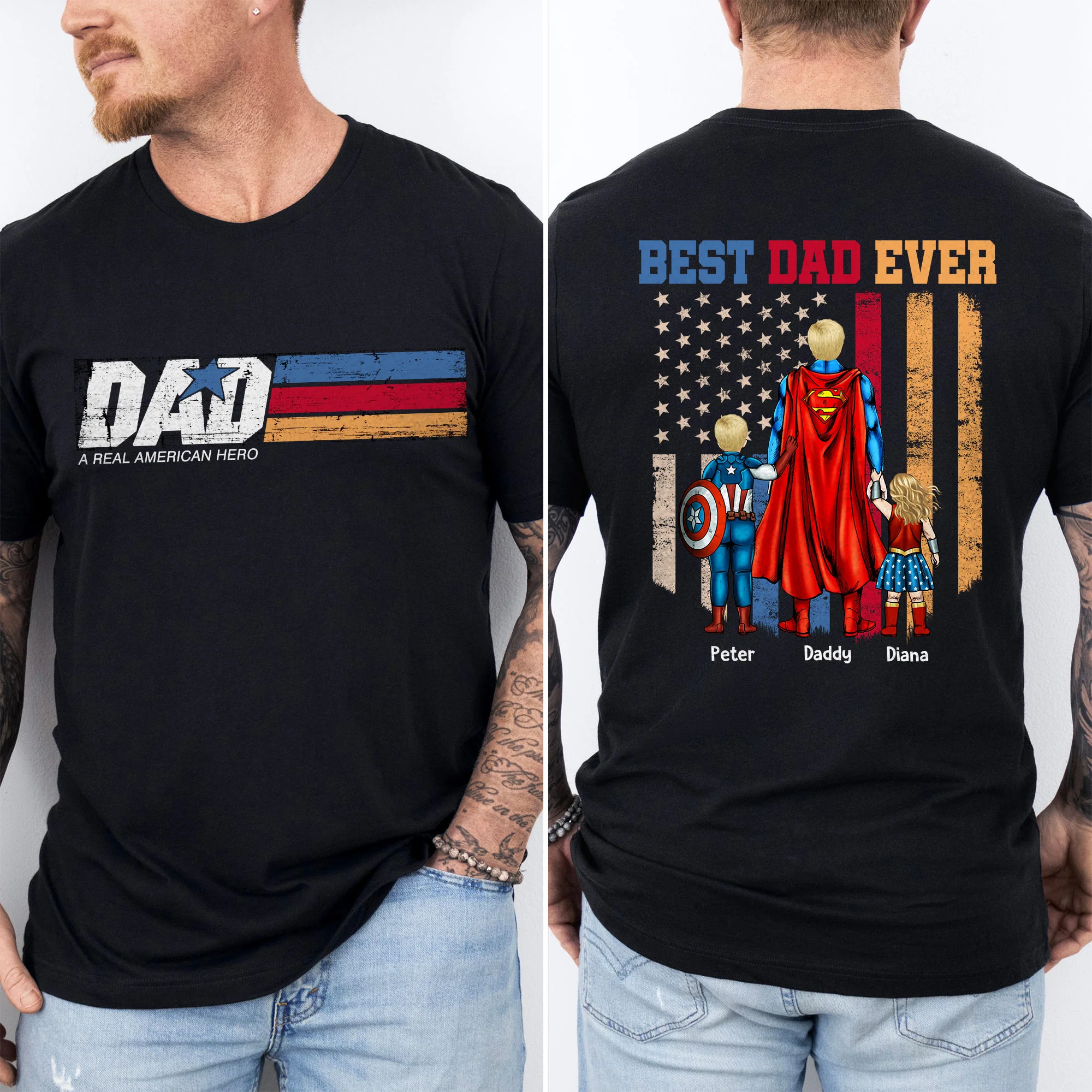 MRVL Dad A Real American Hero - Personalized Shirt 2 Side - Gift For Dad - Image 3