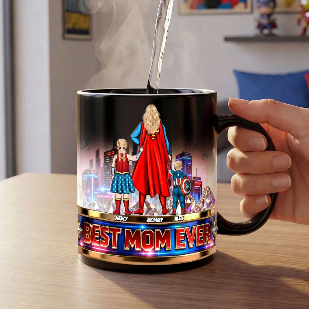 MRVL Powerful Mom And Kids Magic - Personalized Black Mug - Gift For Mom - Image 2