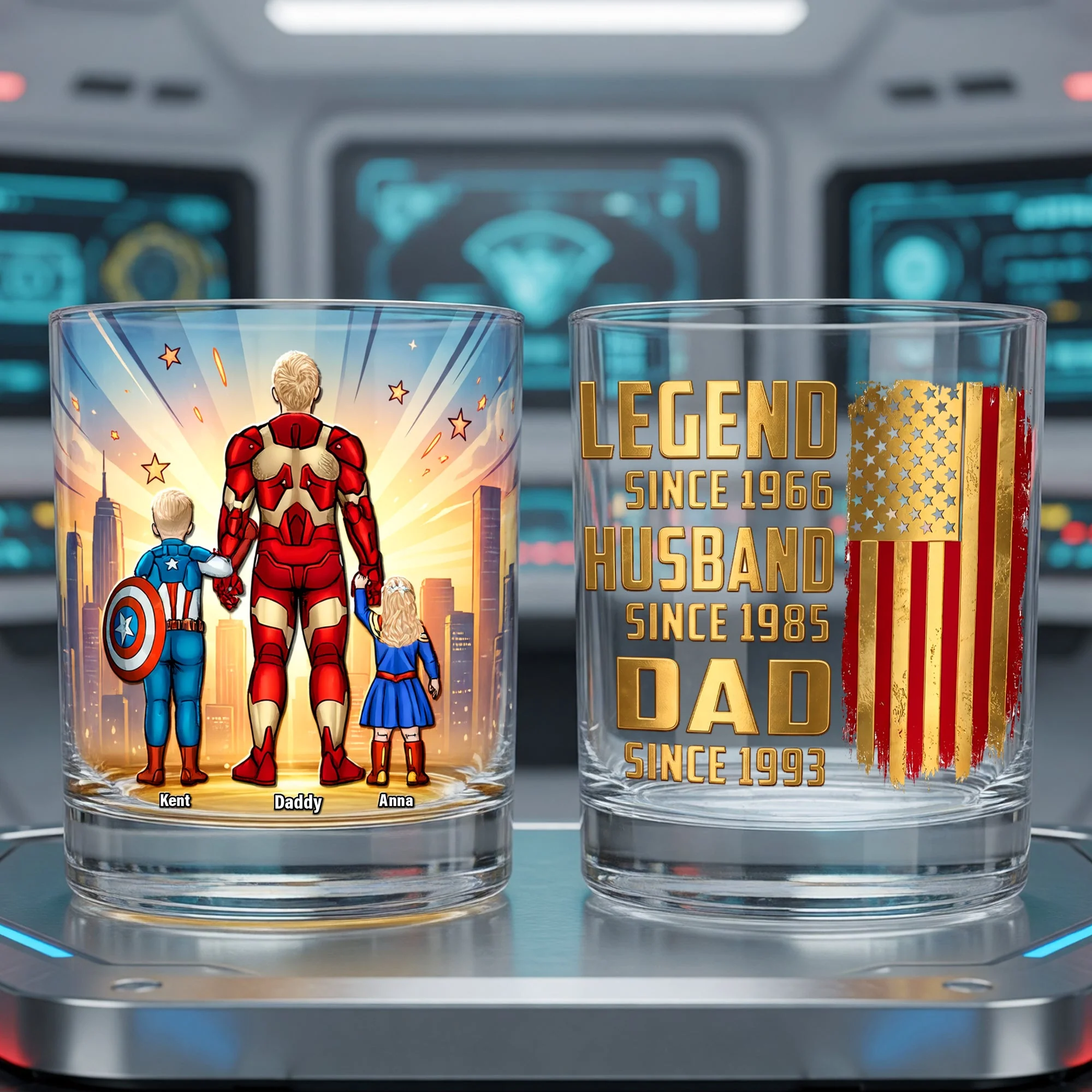 MRVL Strong Dad And Kids Legend - Personalized Whiskey Glass - Gift For Dad - Image 3