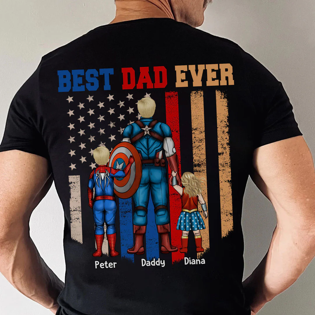 MRVL Super Dad Best Dad Ever - Personalized Shirt 2 Side - Gift For Dad - Image 3