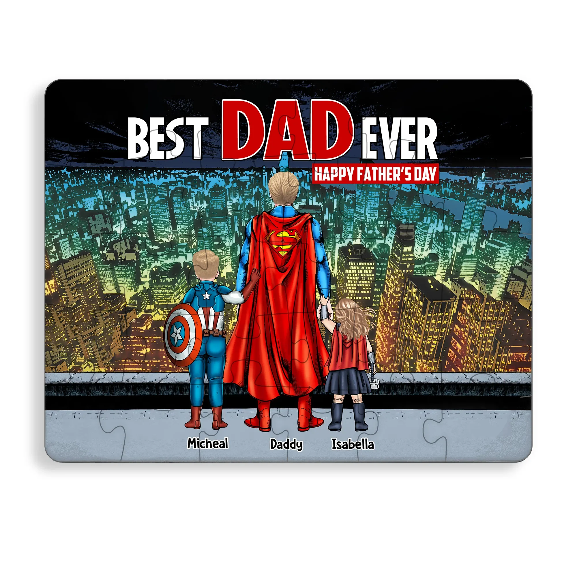 MRVL Super Hero Best Dad Ever With Kids - Personalized Puzzle - Gift For Dad - Image 2