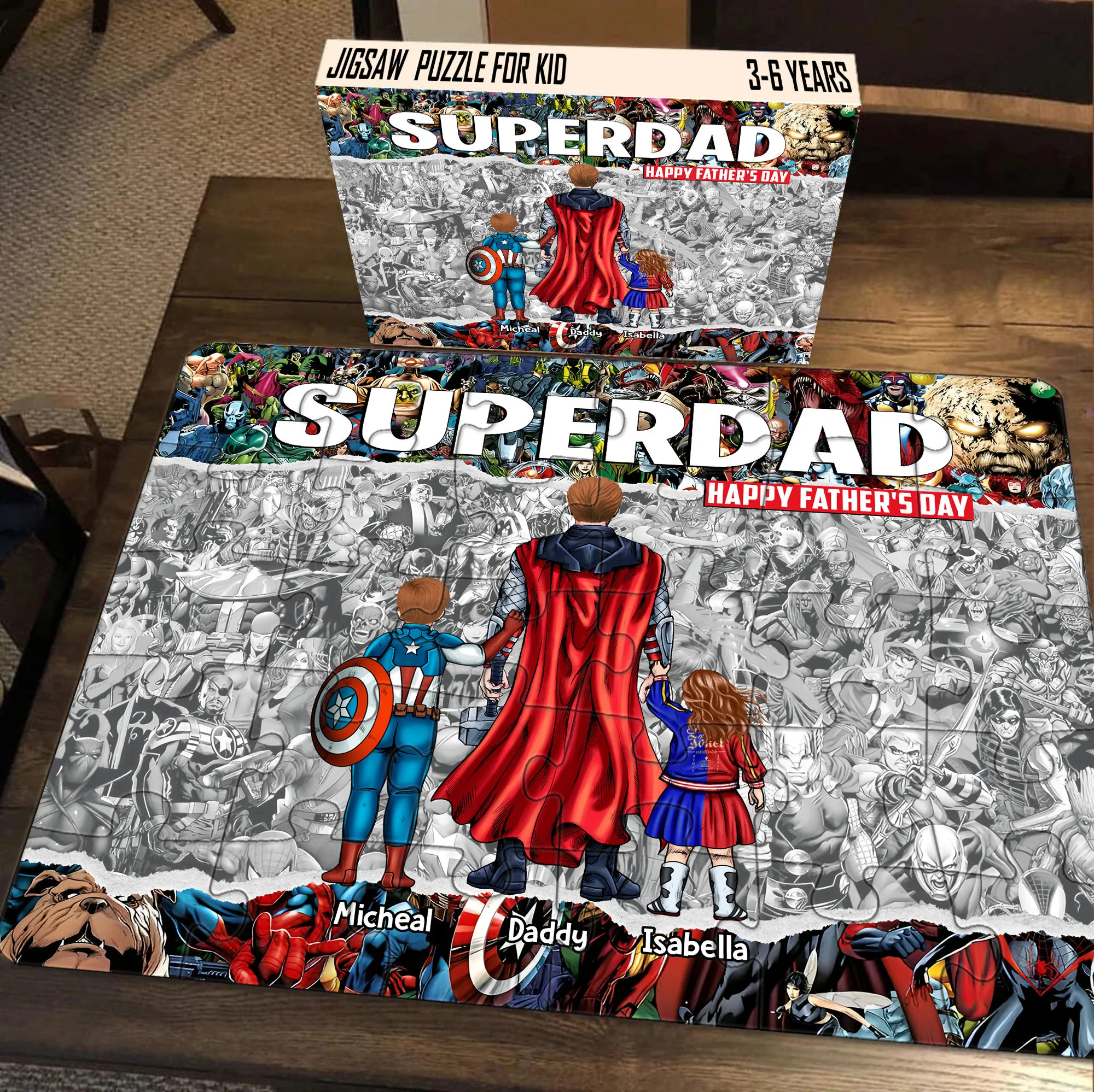 MRVL SuperDad With Kids - Personalized Puzzle - Gift For Dad