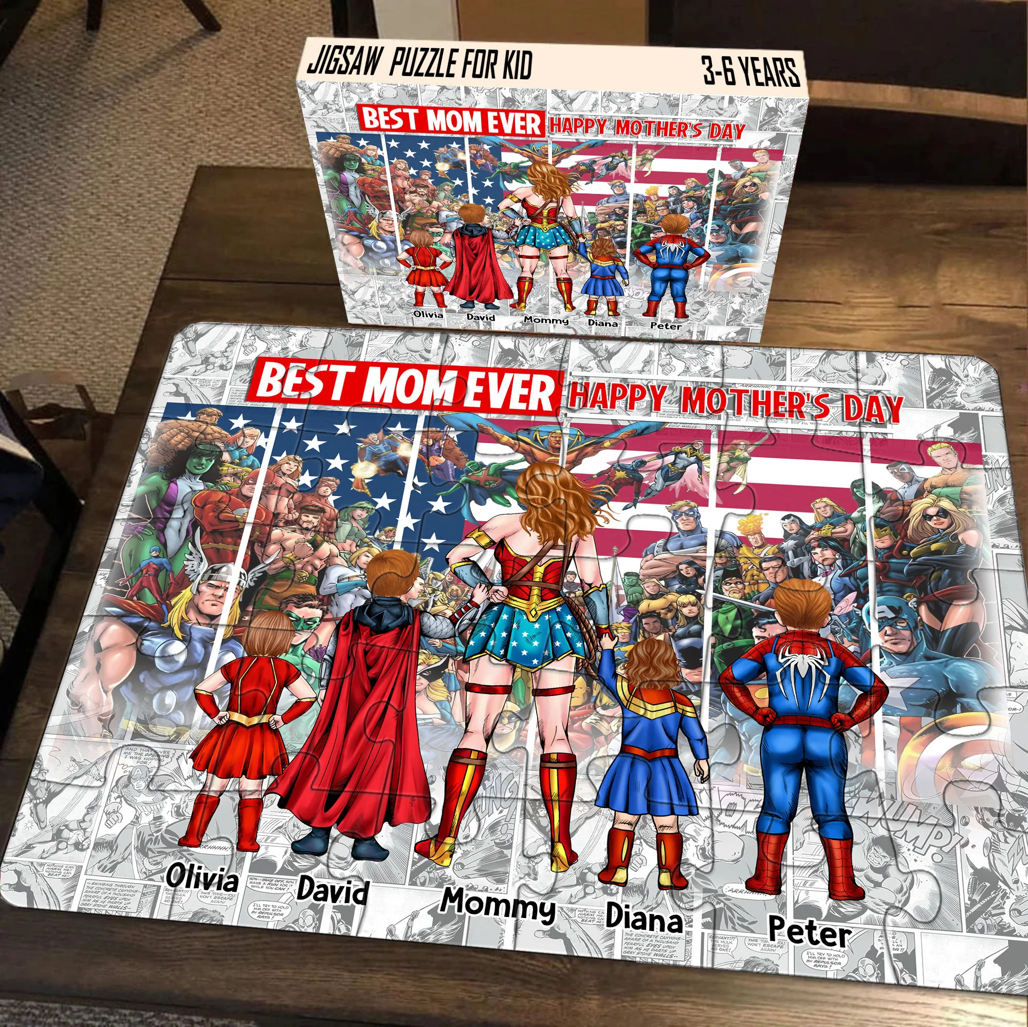 MRVL SuperMom With Kids - Personalized Puzzle - Gift For Mom