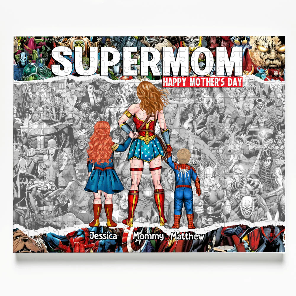 MRVL SuperMom With Kids - Personalized Puzzle - Gift For Mom