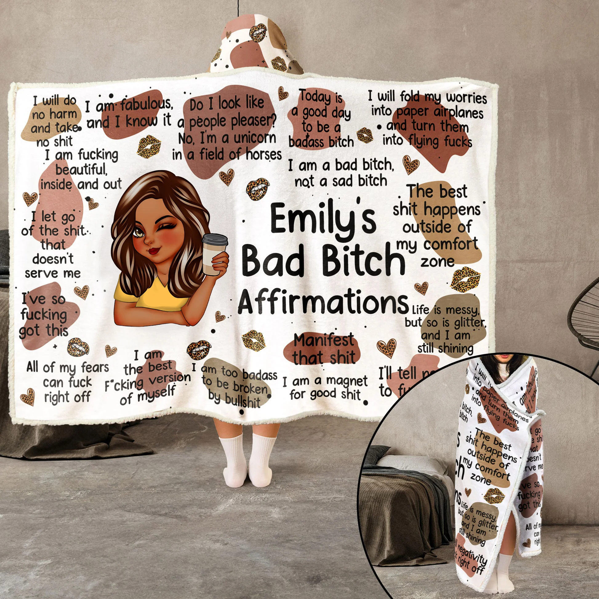 My Bad B*tch Affirmations - Personalized Wearable Blanket Hoodie - Gifts For Daughter, Friend HD95 - Image 2