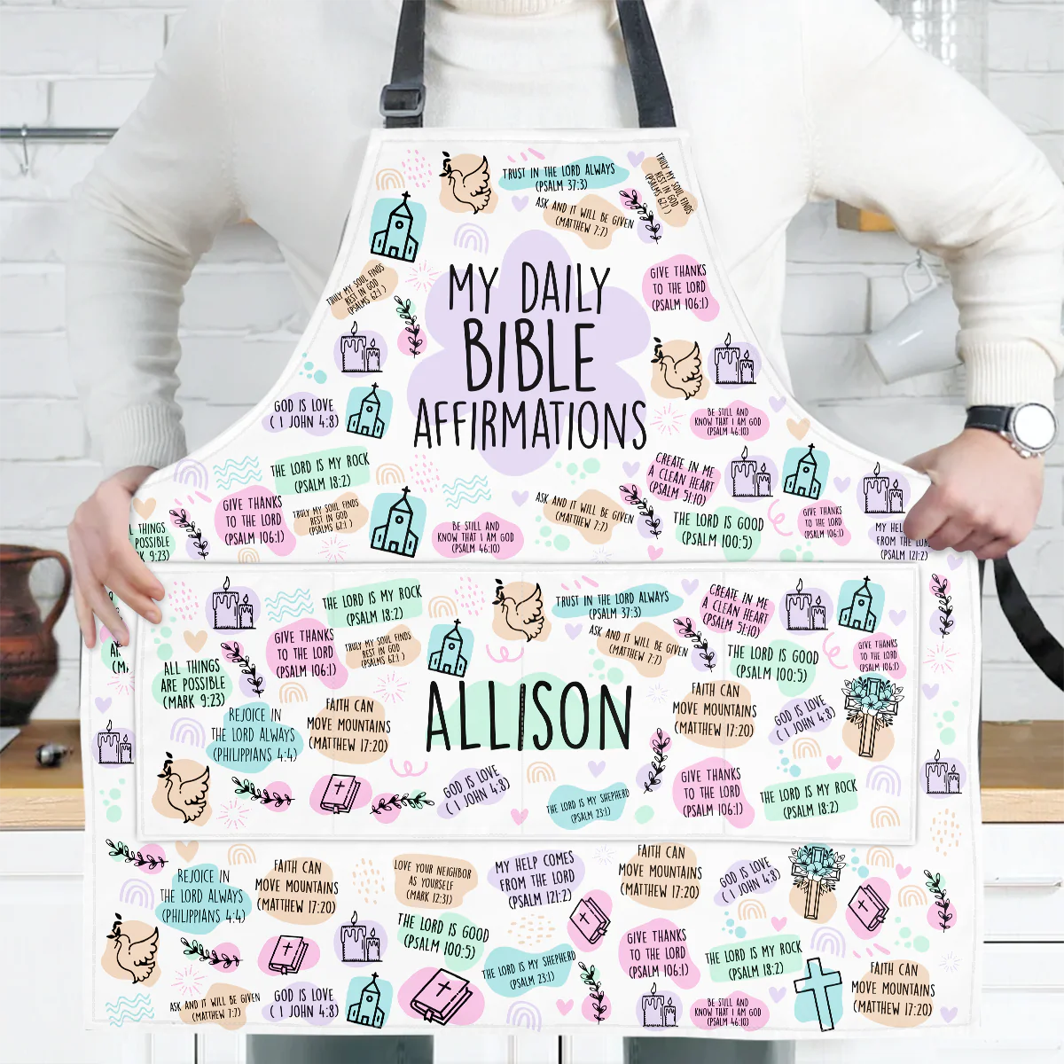 My Daily Bible Affirmations - Personalized Apron With Pocket - Christant Gift for Grandma - Image 4