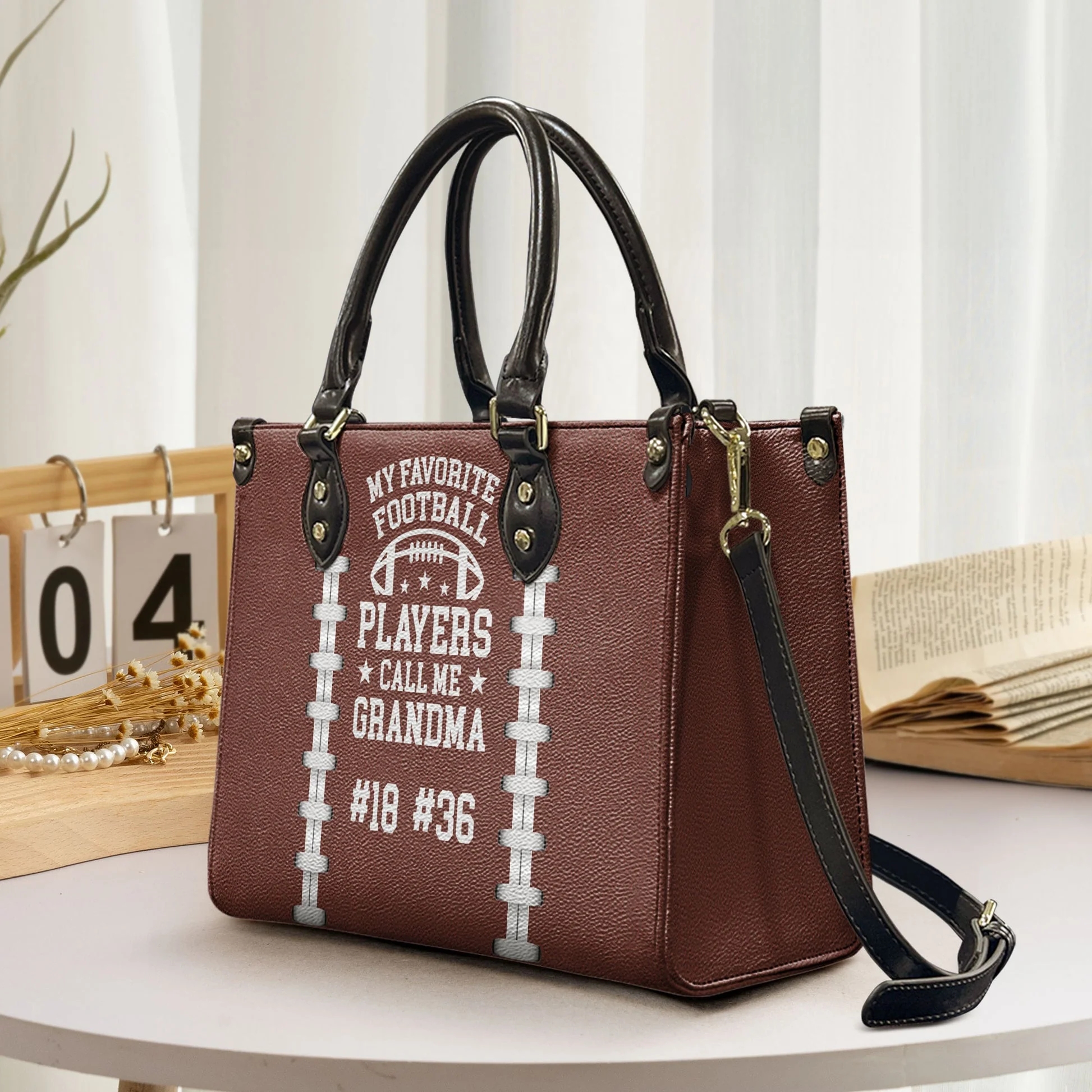 My Favorite Football Player Calls Me Grandma - Personalized Leather Bag - Loving Gift For Mother, Grandma, Grandmother, Mother's Day | NA94 - Image 2