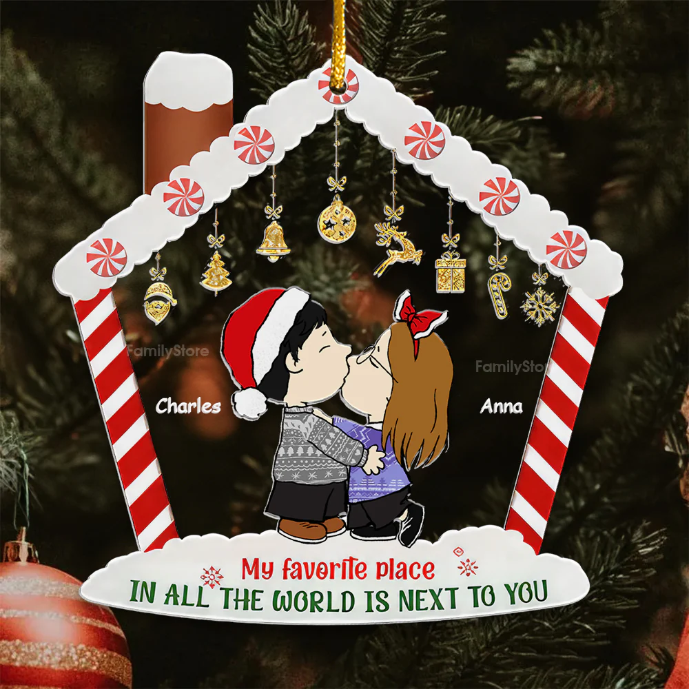 My Favorite Place In All The World Is Next To You Peanut - Personalized Acrylic Ornament - Gift For Couple, Husband Wife CL45 NH96
