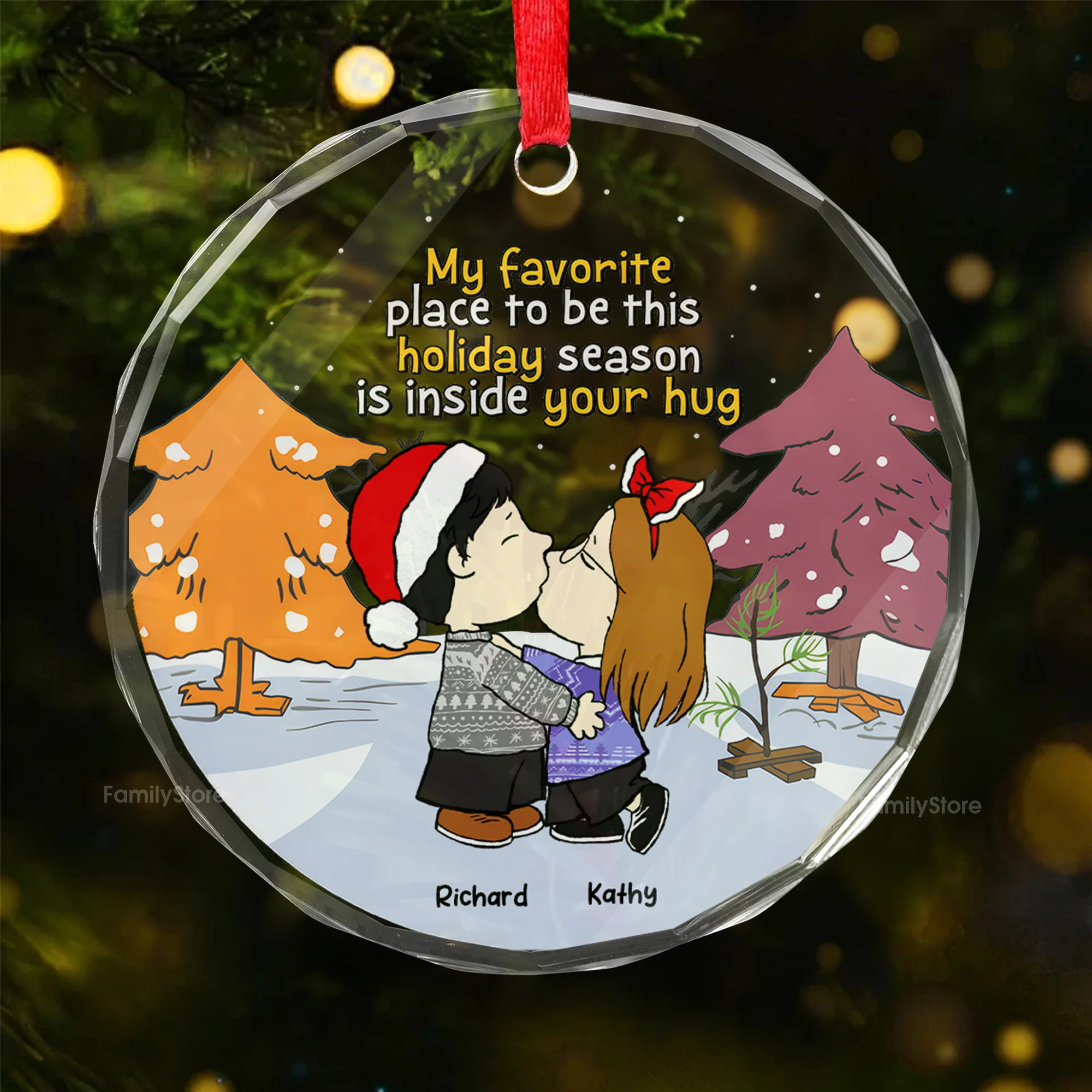My Favorite Place To Be This Holiday Season Is Inside Your Hug - Personalized Glass Ornament - Gift For Couple, Husband Wife CL45 NH96