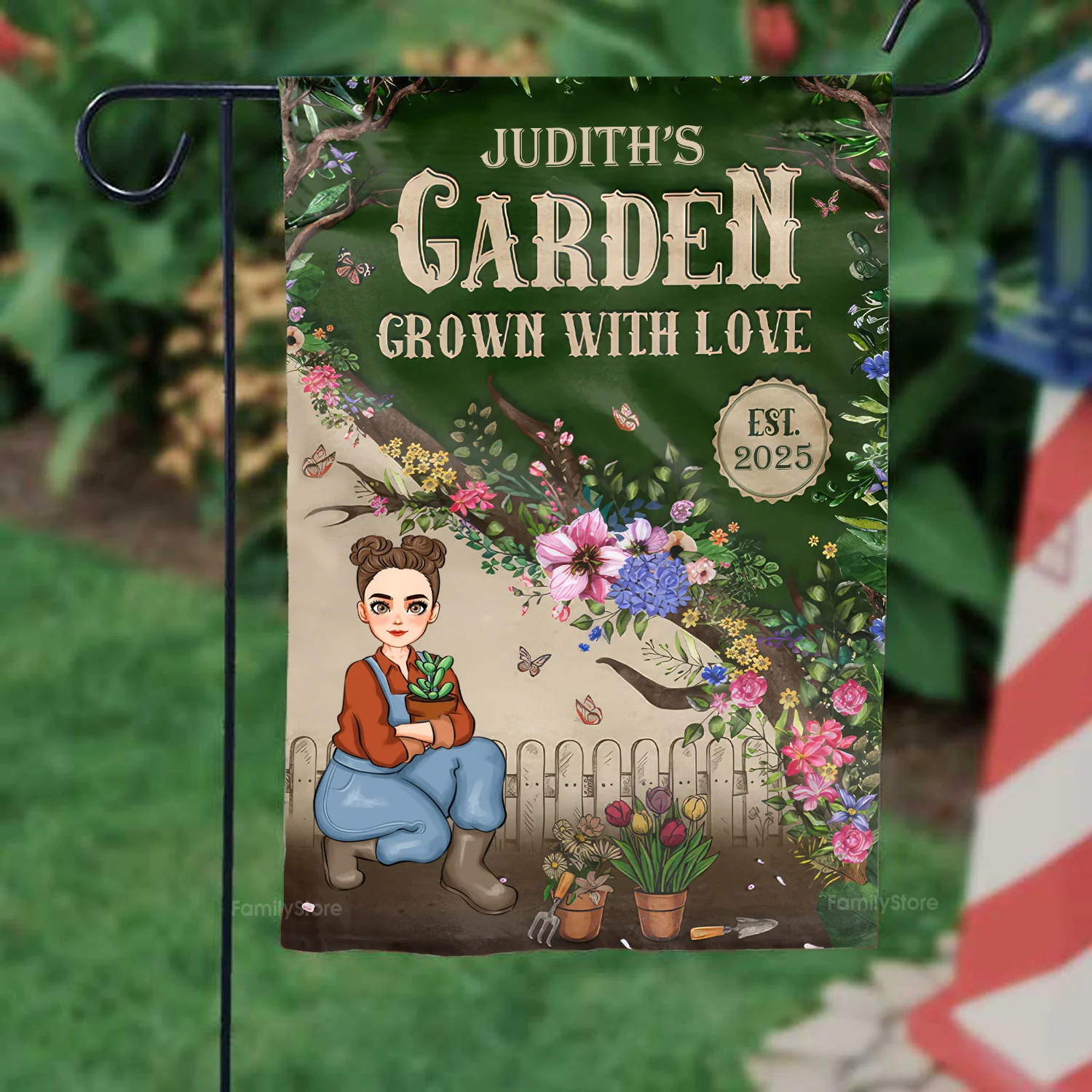 My Garden Grown With Love - Personalized Flag - Gift For Mom, Grandma, Mothers Day, Plant Lovers  | GR17 NA94