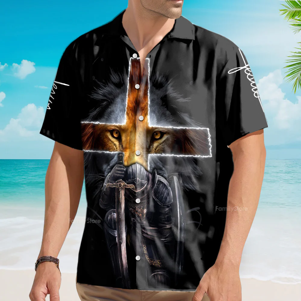 My God-Jesus Lion Cross Aloha Hawaiian Shirts For Men And For Women - Image 4