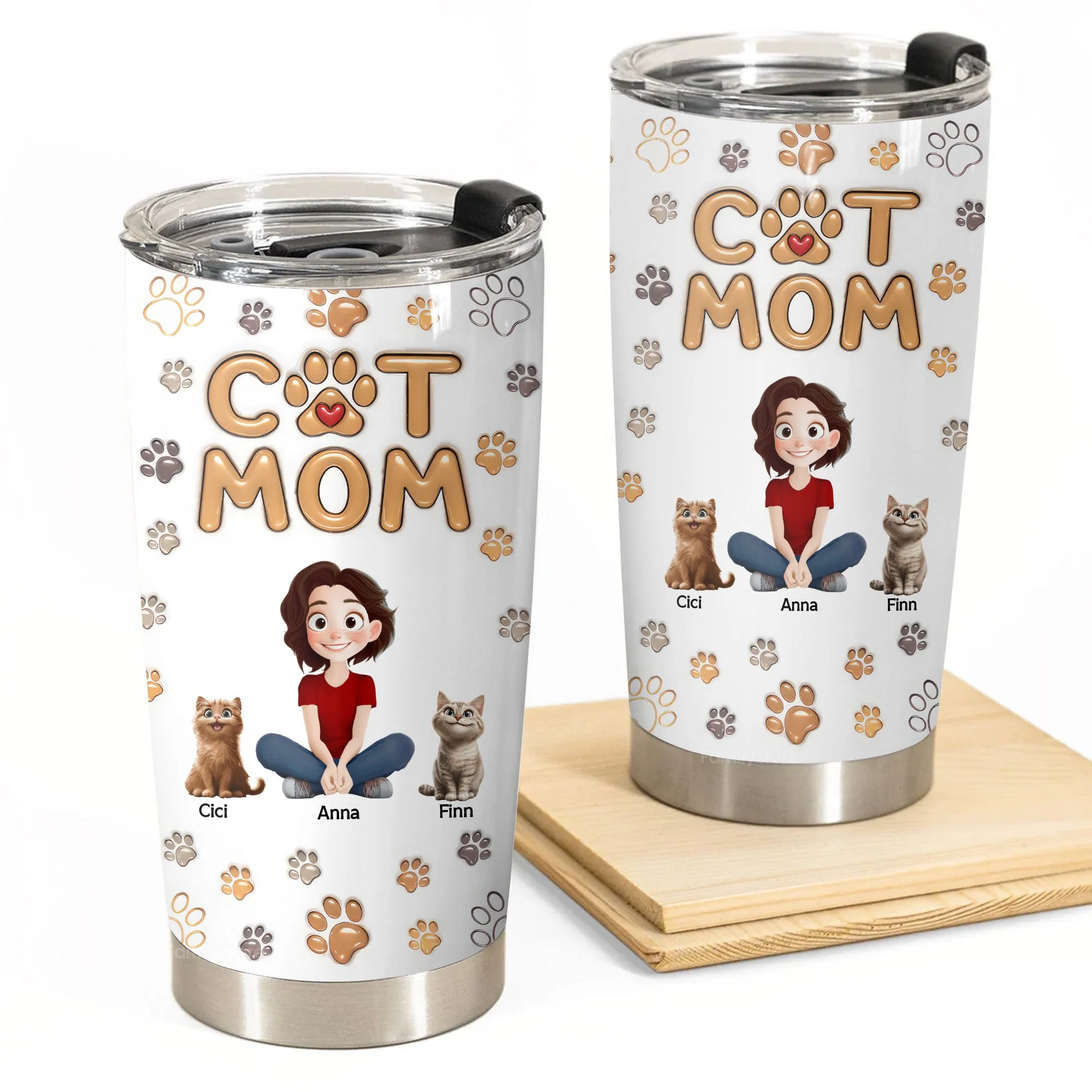 My Lovely Cats 3D Inflated Effect Cartoon Cat - Personalized Tumbler Cup - Gift for Pet Owners, Pet Lovers, Cat Mom | CLP15 NH96