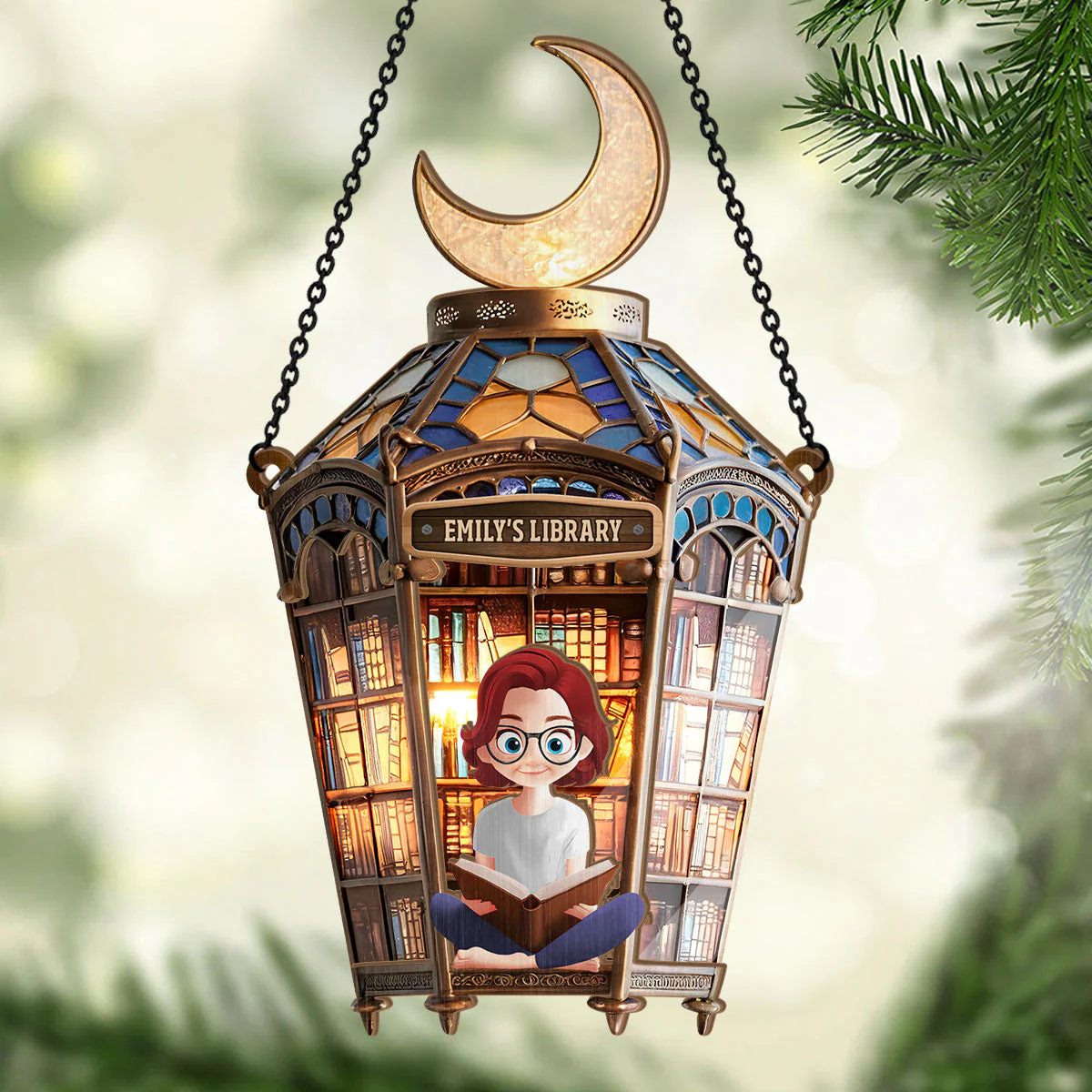 My Moon Old Library - Personalized Suncatcher - Gift For Book Lovers, Her | CLB2 HH01 - Image 3