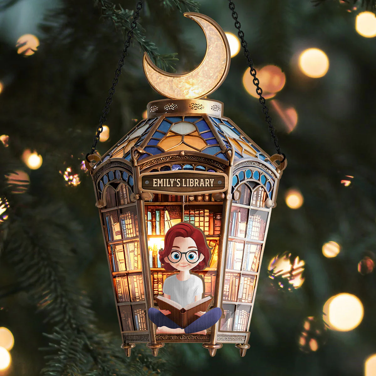 My Moon Old Library - Personalized Suncatcher - Gift For Book Lovers, Her | CLB2 HH01 - Image 5