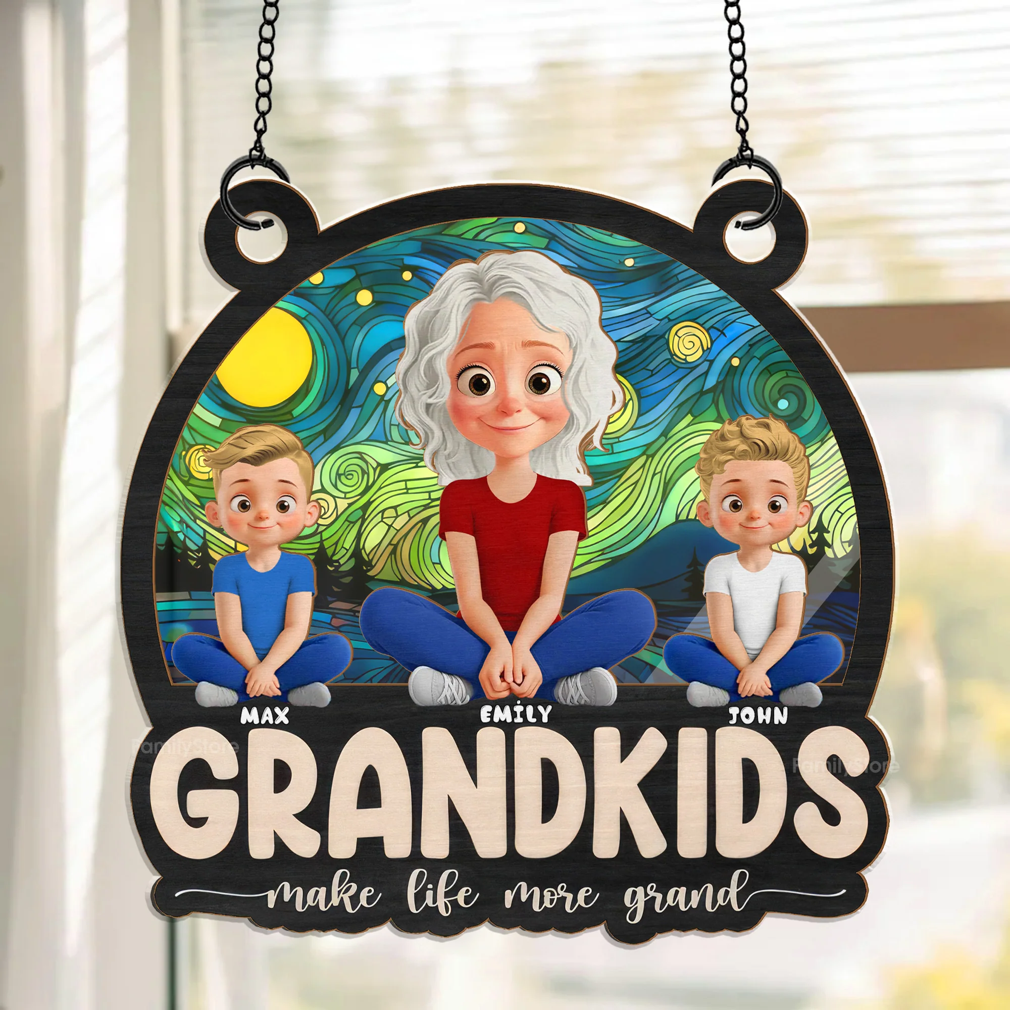 My Universe Is Built Of Grandkids - Personalized Window Hanging Window Hanging Suncatcher Ornament - Gift For Mom, Grandma, Mother's Day | GR25 NA94