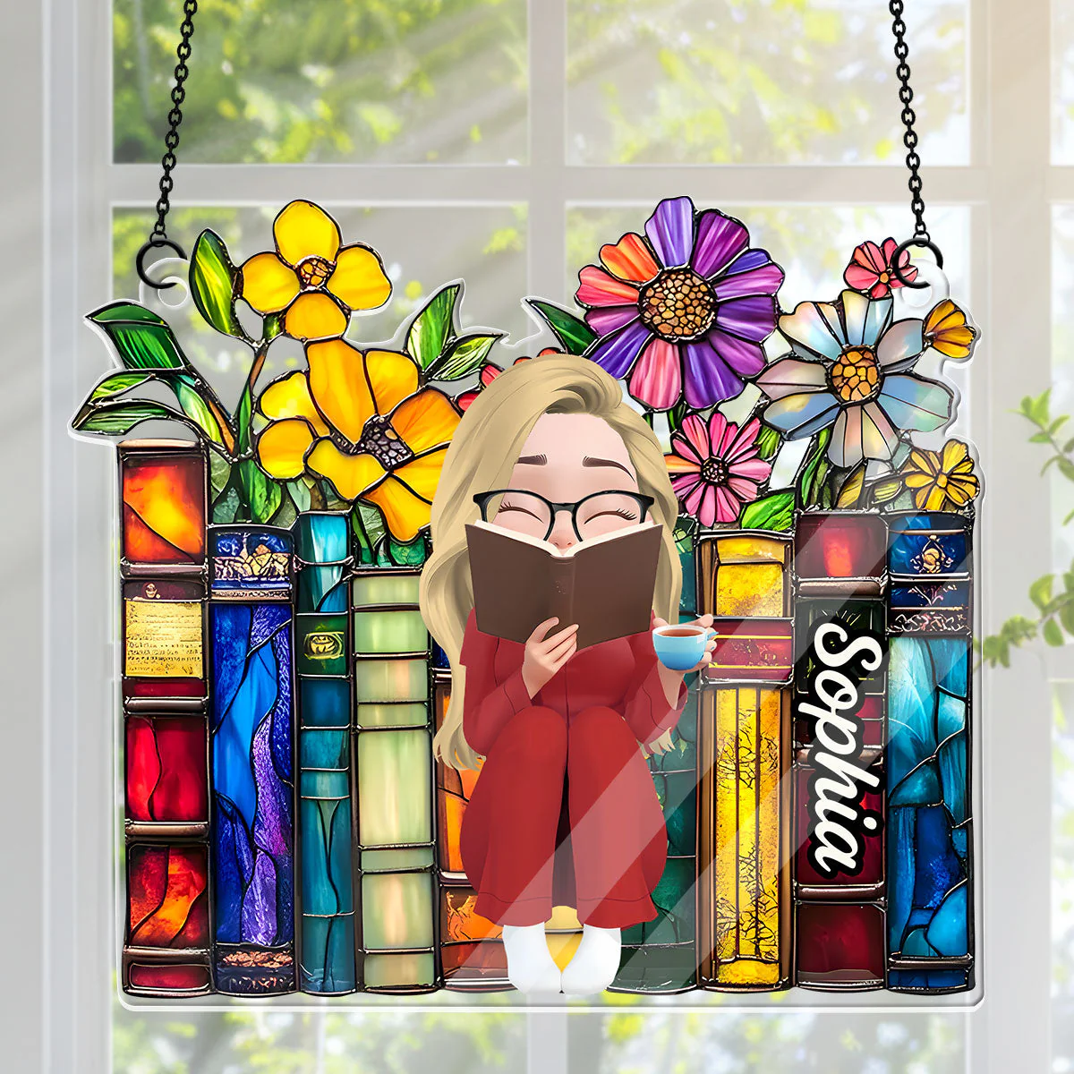 My Vintage Book Garden - Personalized Window Hanging Suncatcher - Gift For Book Lover CLB1 - Image 3