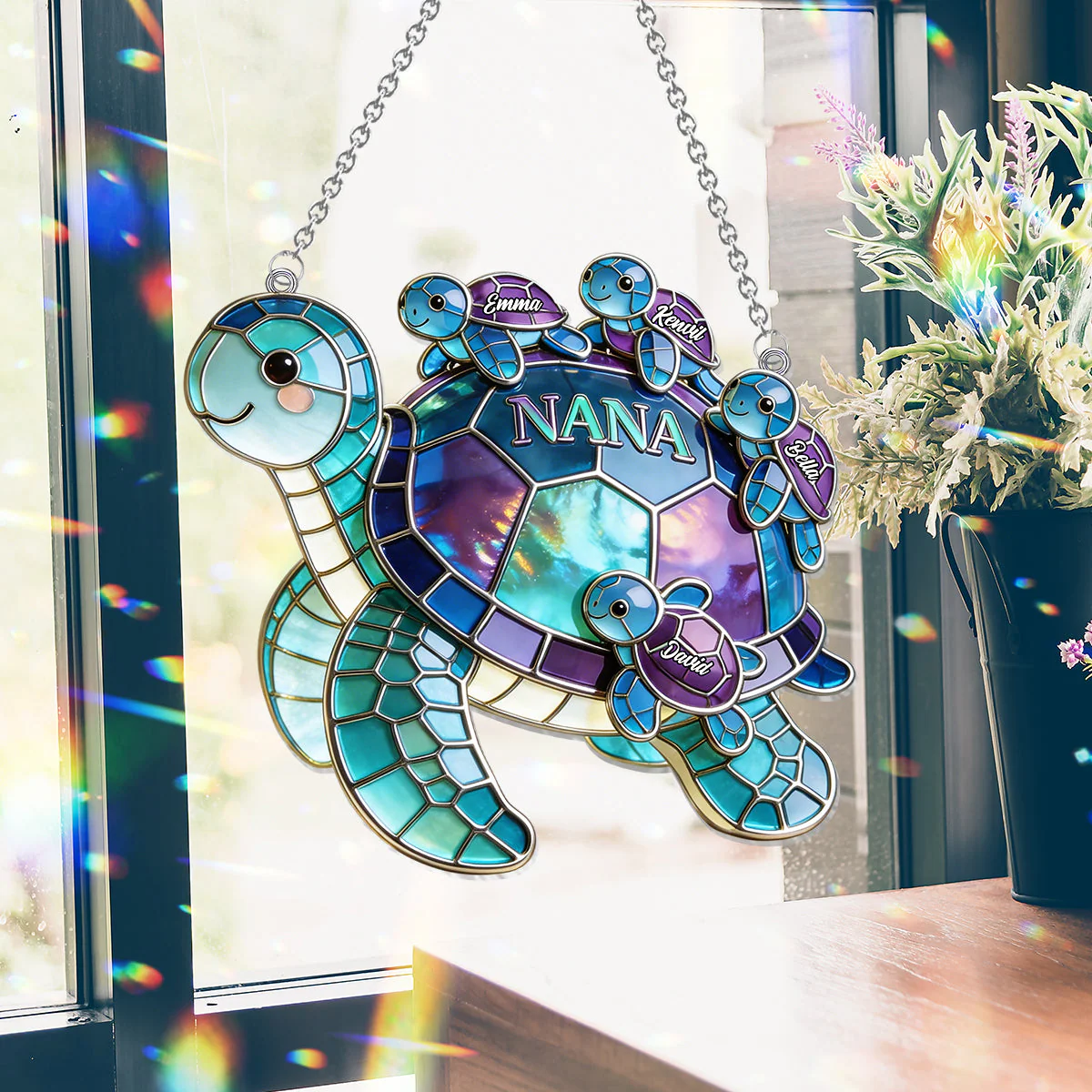 Nana Turtle - Personalized Grandma Window Hanging Suncatcher Ornament - Gift For Mom, Grandma - Image 3